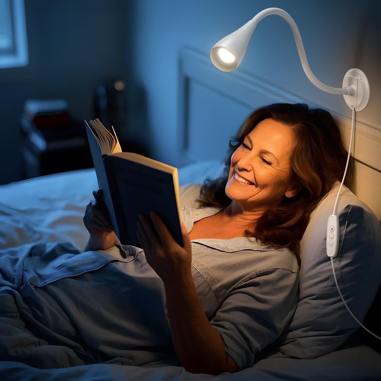 Book Light for Bed, Reading Light at Night, Wall Mount Reading Lamp for Bedside,Headboard, Eye Care LED, 5 Color & Brightness Di