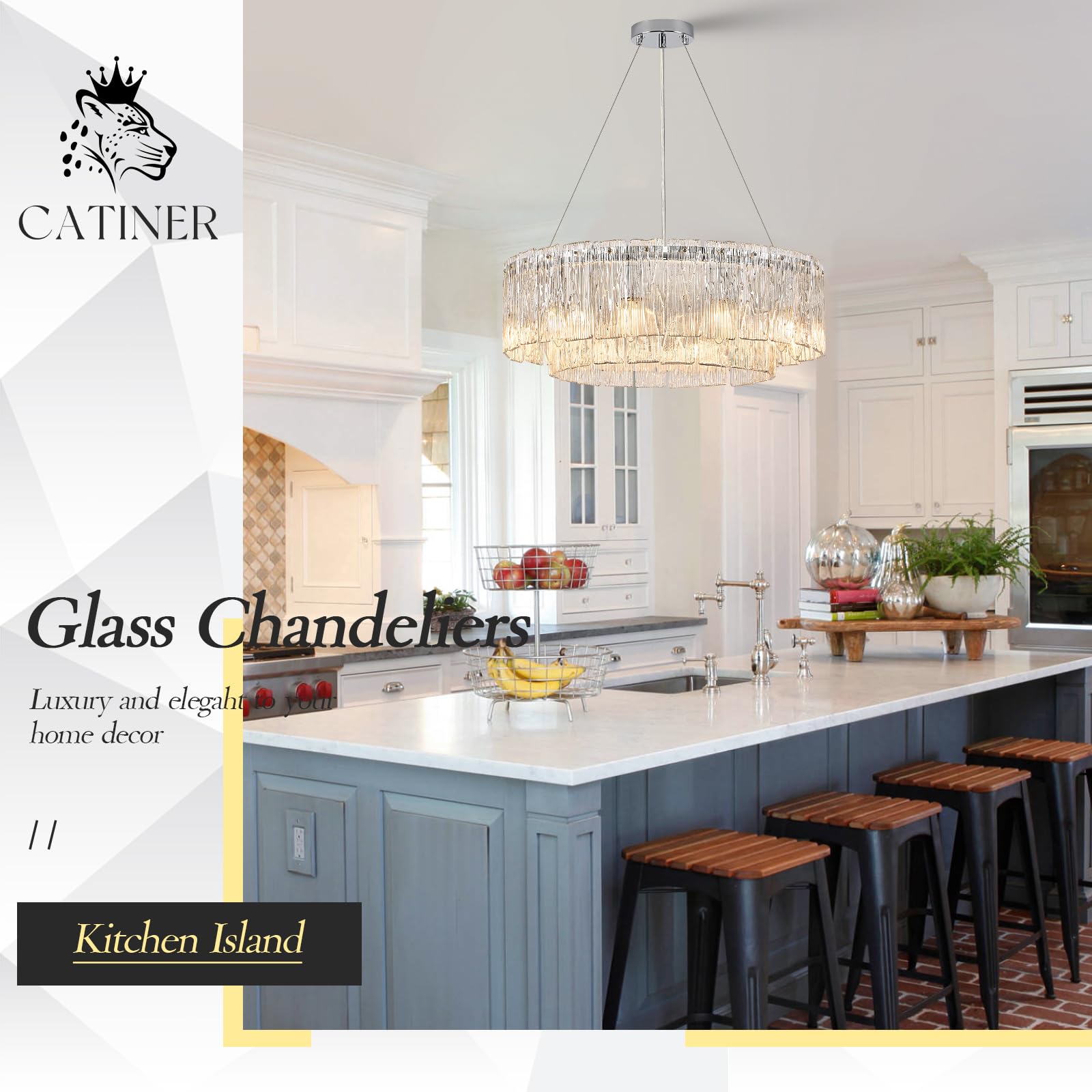 Modern 24  Chrome Chandeliers 10-Light Crystal Glass Round Chandelier stylish Drum Ceiling Pendant Light Fixtures 2 Tiers Hanging Lighting For Dining Room Foyer Living Room Bedroom