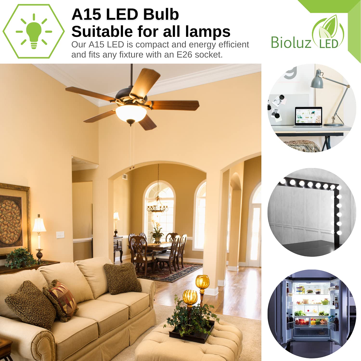 Bioluz LED Dimmable LED Light Bulbs, 60W Equivalent, Soft White 3000K, 4-Pack, Medium Base, Energy-Efficient