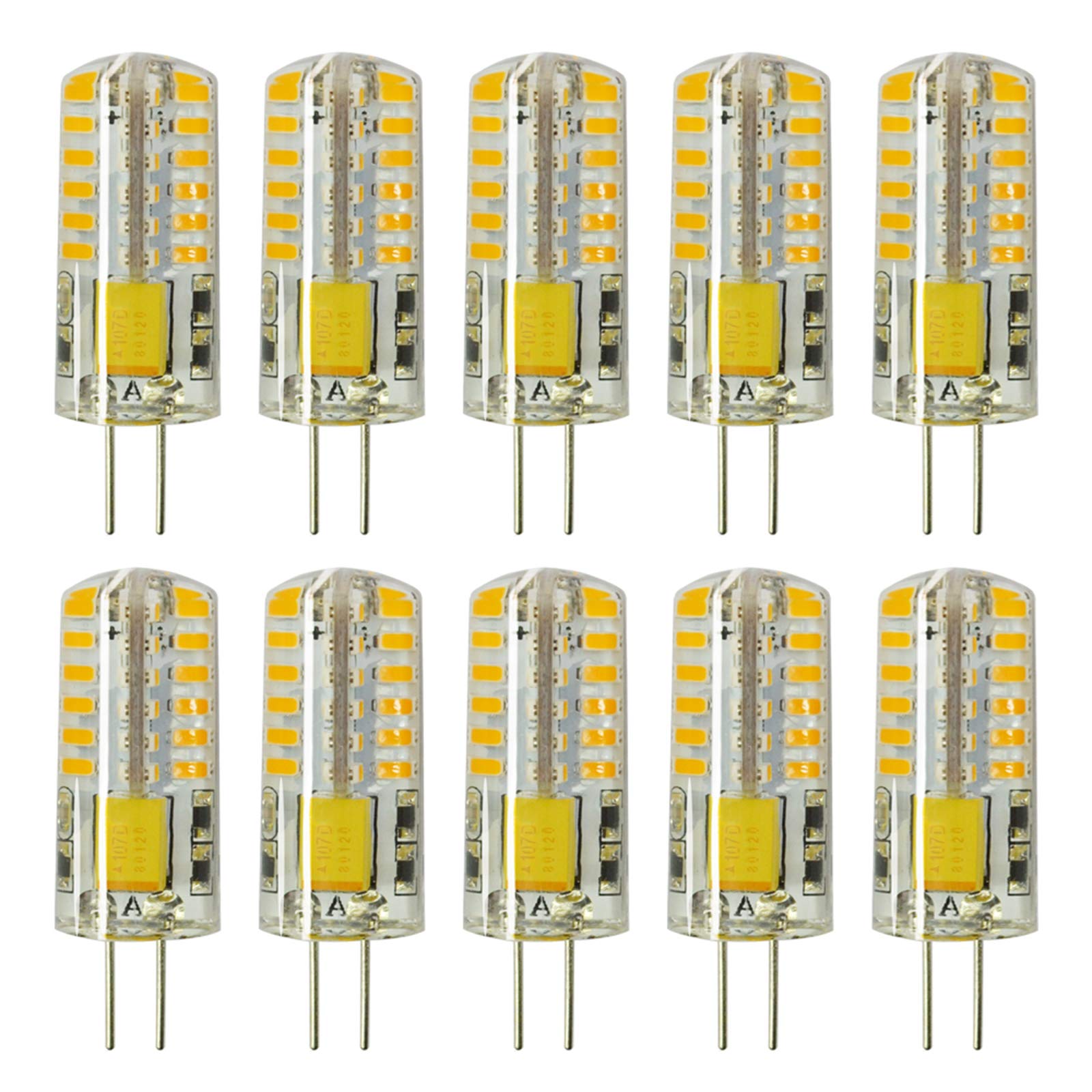 Rayhoo 10Pcs G4 Led Bulbs Jc Bi-Pin Base Light Bulbs 3W Ac/Dc 12V 20W-30W T3 Halogen Bulb Replacement Landscape Bulbs(Warm White
