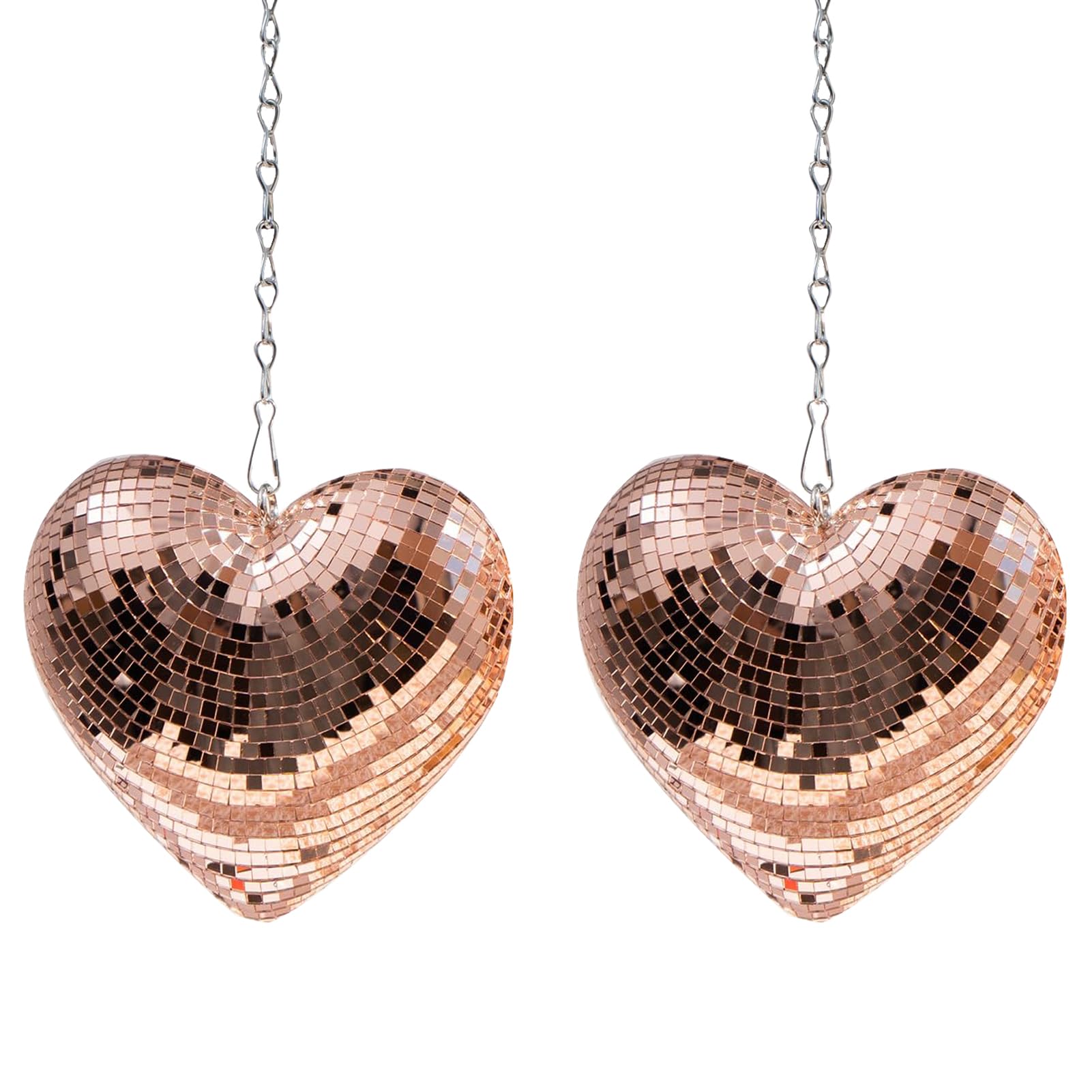 Favation Heart Shaped Disco-Ball - 2 Pack, Rose Gold, 6.3 inch Glass Mirror Balls for Home, Room, Party Decor