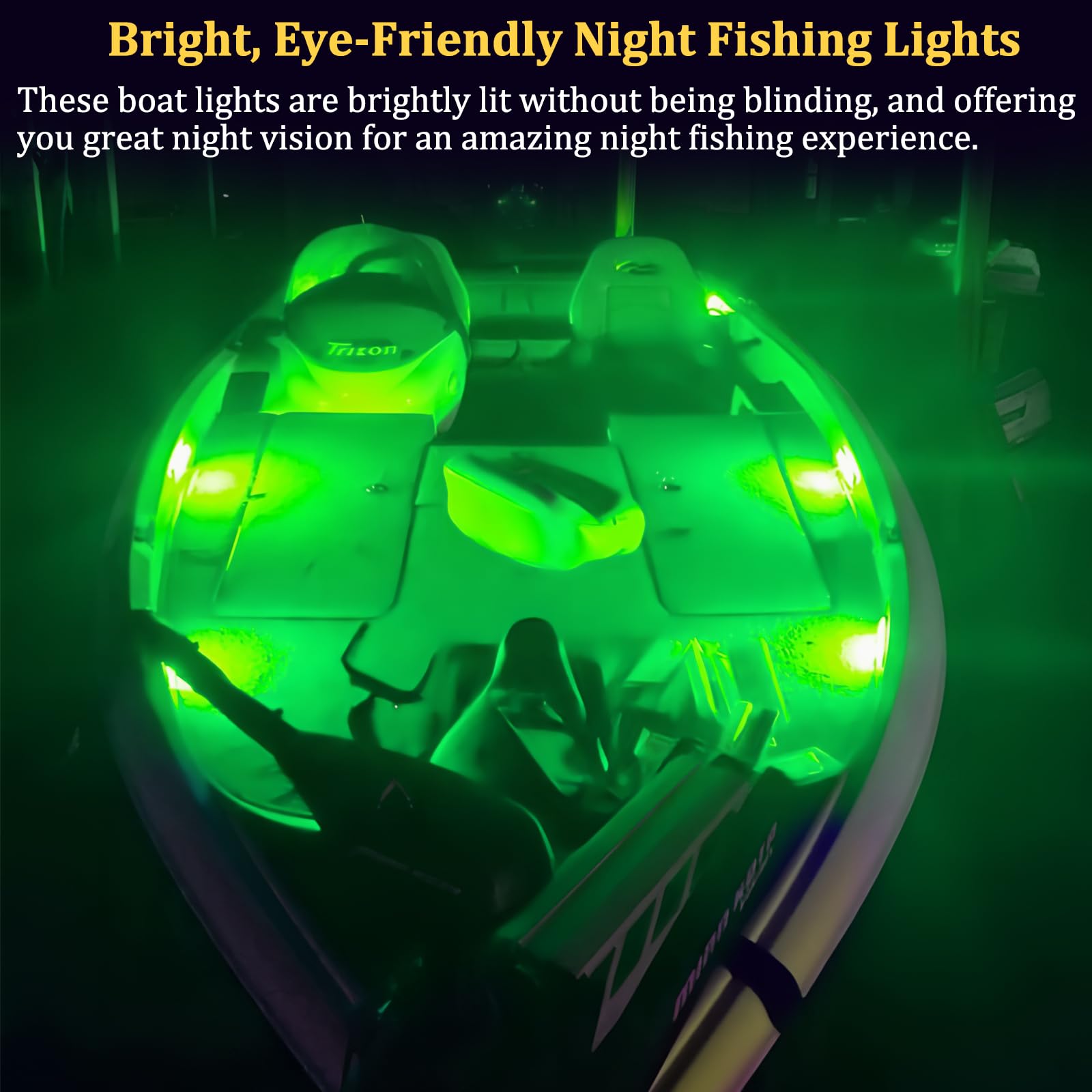 Botepon Marine LED Boat Interior Lights, IP67 Waterproof, No Drill, Green, Model BP-6led-strip light-10 for Deck/Cockpit Lighting