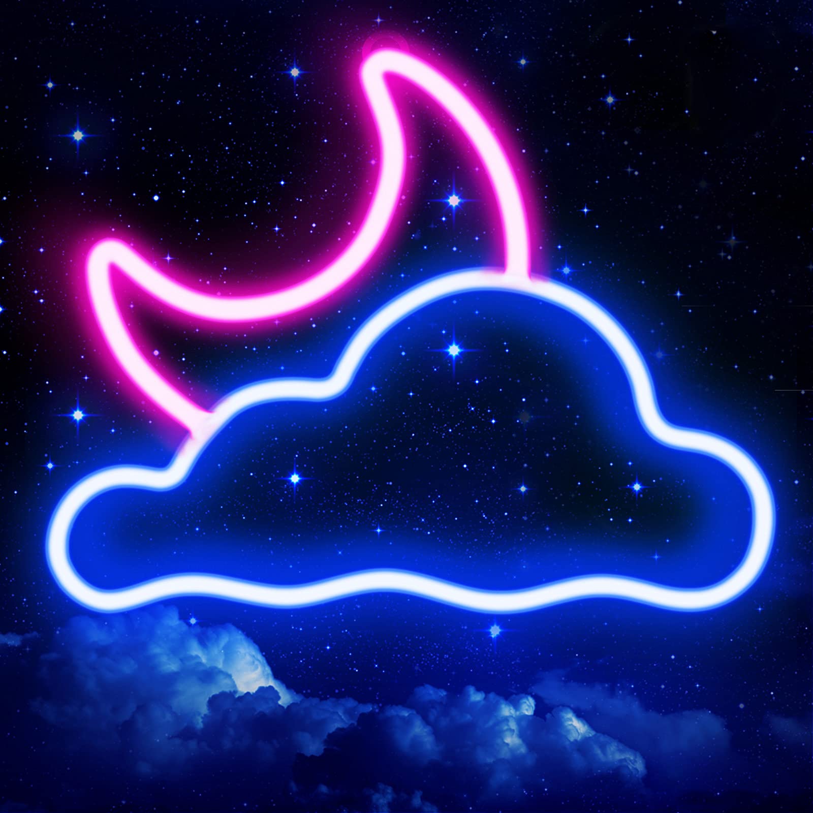 JTLMEEN Neon Sign - Cloud and Moon Led Neon Light, Neon Lights Sign for Wall Decor USB Powered Led Neon Signs for Bedroom Kids R