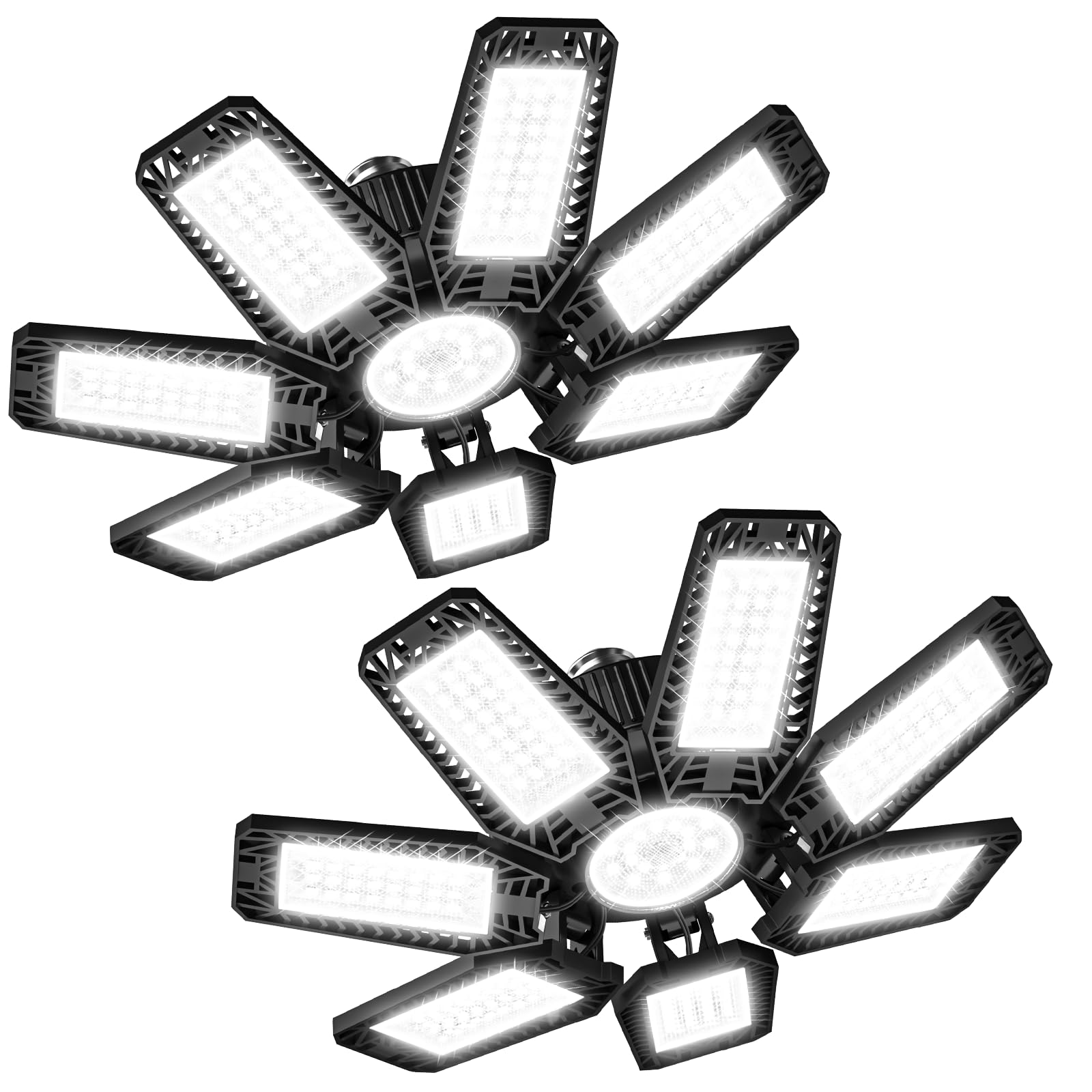 CHENGCHILIT LED Garage Light 2 Pack - 200W 20000LM 6500K LED Garage Ceiling Lights with 7+1 Adjustable Panels, Shop Lights Screw