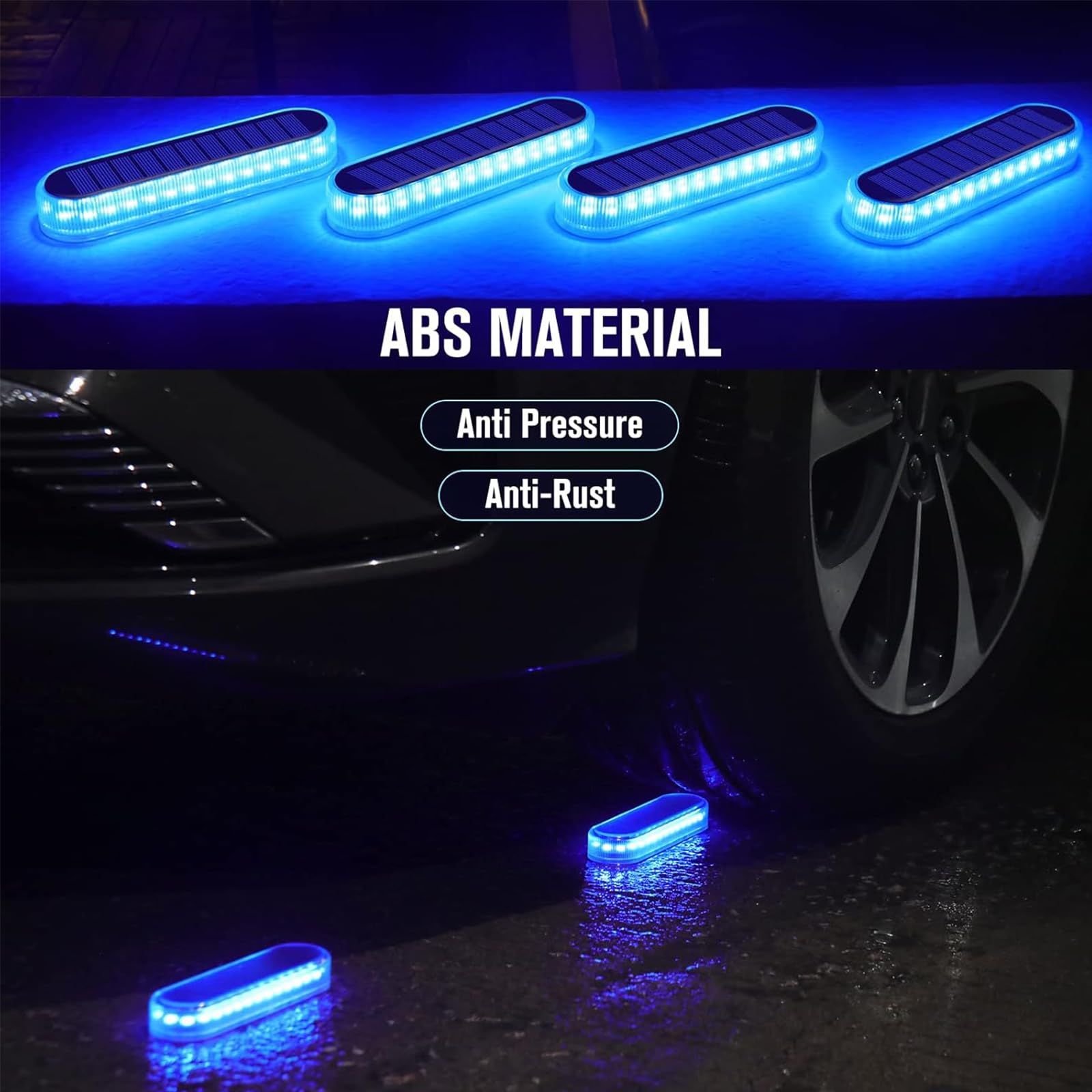 YiLaie Solar Strip Lights Outdoor, Blue, Waterproof, 8 Pack, Polycarbonate, Model HO-SQBSL-8