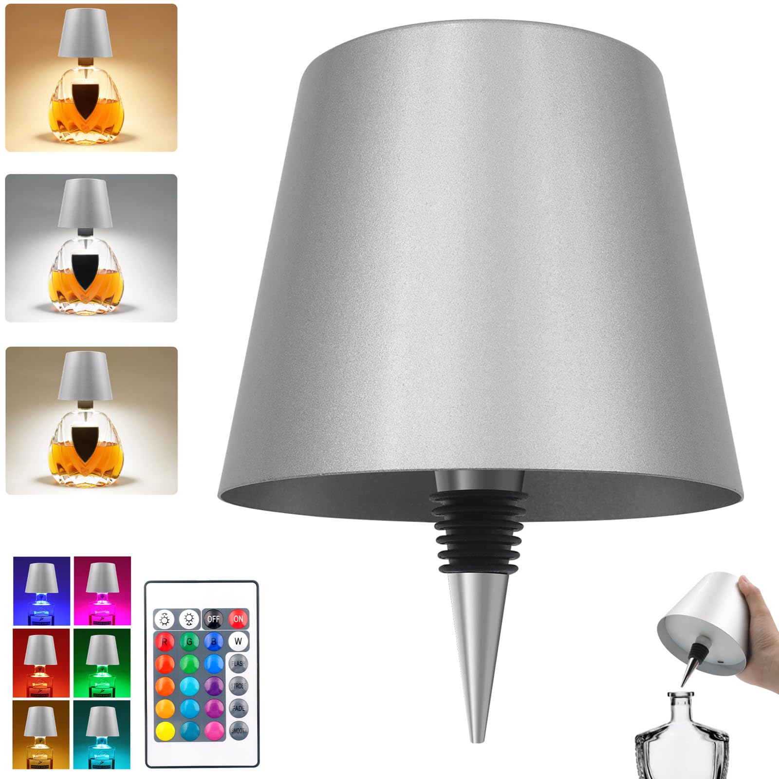 Wireless Bottle Lamp With Remote Control, Rechargeable Rgb Wine Bottle With 3Modes Light Dimming, Waterproof Bottle Touch Lamp H