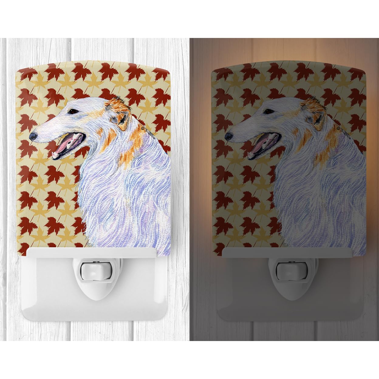 Carolines Treasures Ceramic Night Light, Borzoi Fall Leaves, UL-Certified, 6x4x3in, Multicolor, Model SS4381CNL