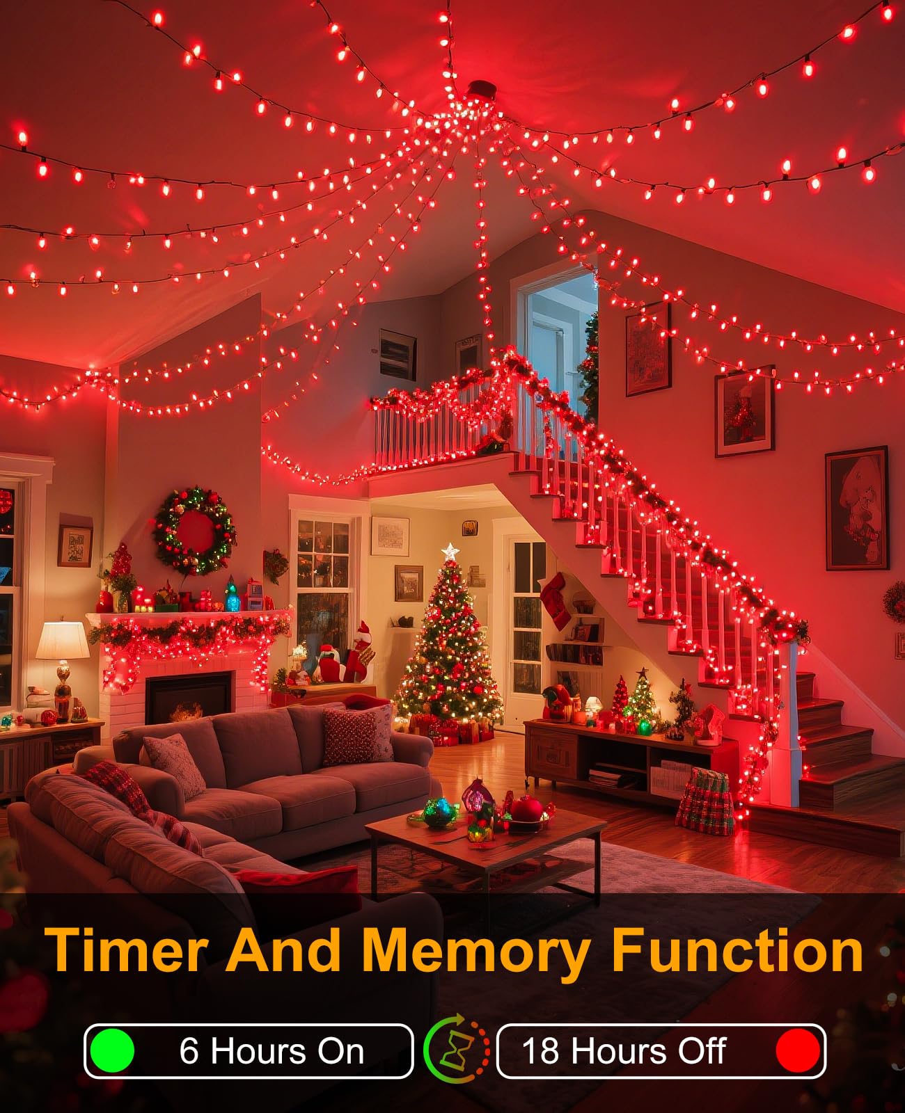 Xmasbokeh Red Christmas Lights Outdoor  80Ft 240 Led Christmas Tree Lights Waterproof Plug In  8 Modes Connectable Christmas Decorations Green Wire For Indoor Home Patio Holiday