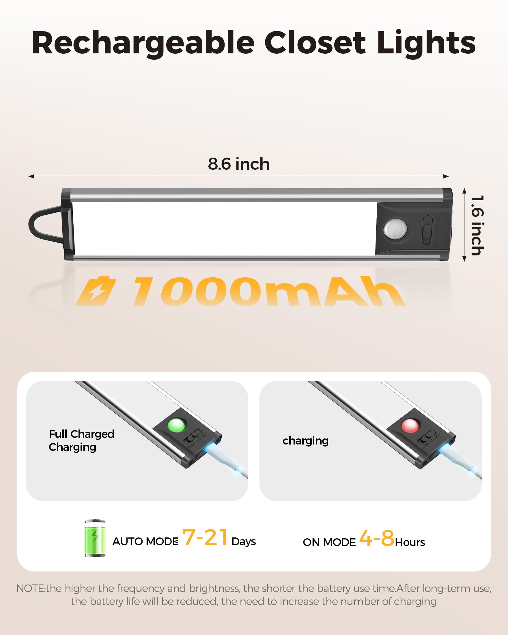 Under Cabinet Lighting 8Inch Motion Sensor Light Indoor 1000Mah Battery Operated Lights Closet Light Wireless Magnetic Led Light
