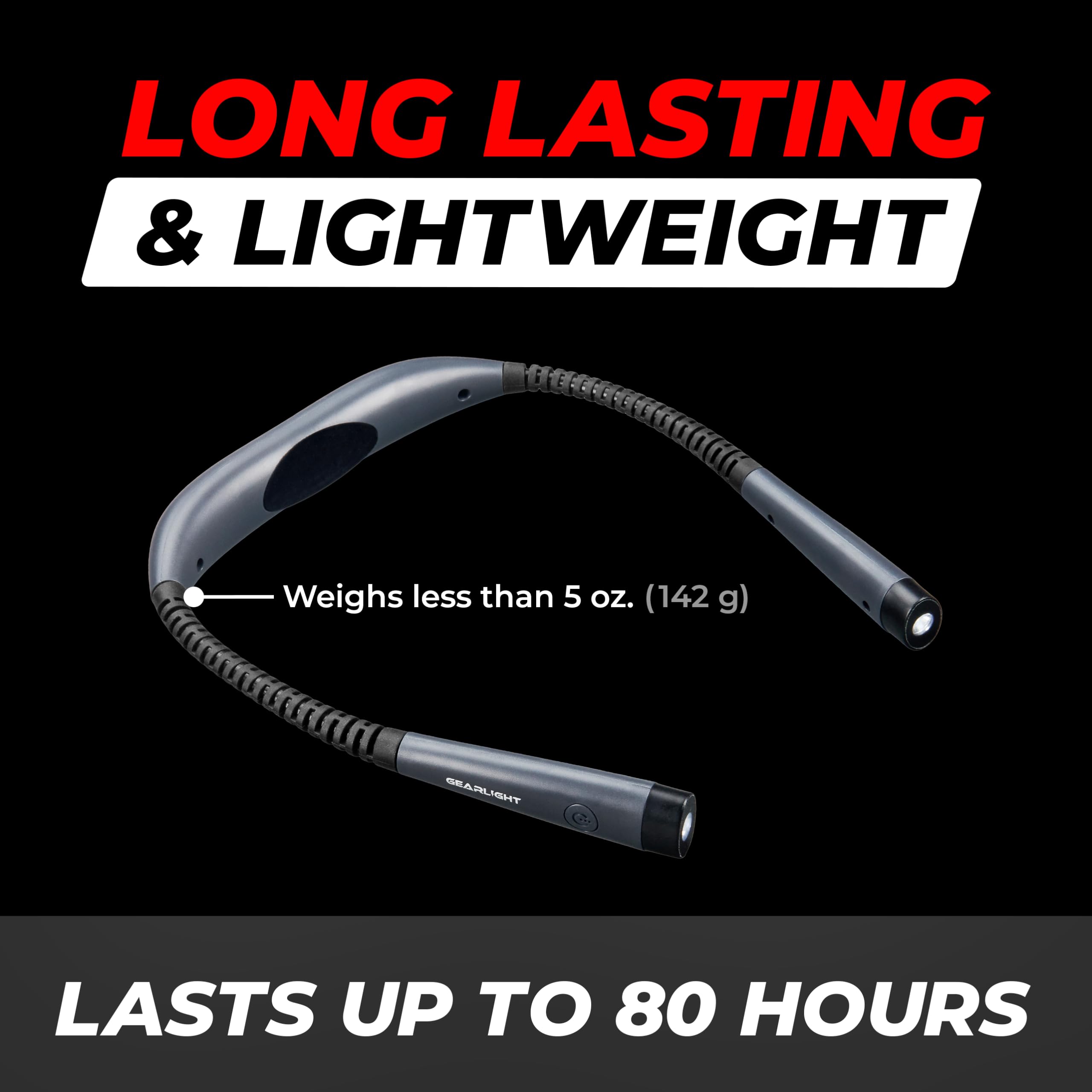 GearLight Hands-Free Rechargeable Book Light - Adjustable LED Lamp, 3 Light Modes, Gray, 1-Pack, Model GLT-TOH-BOOKLIGHT