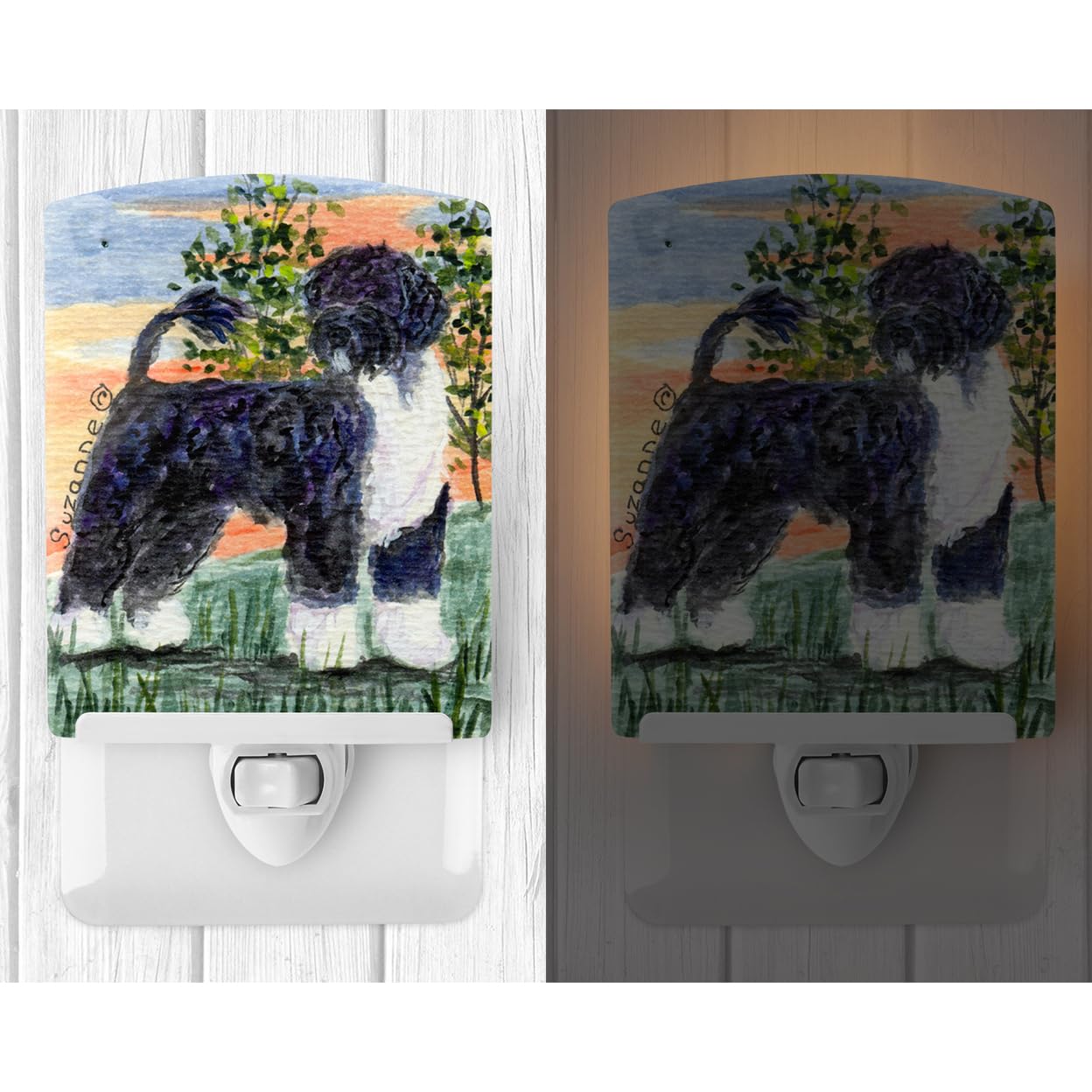 Caroline'S Treasures Ss8855Cnl Portuguese Water Dog Ceramic Night Light Compact, Ul-Certified, Ideal For Bedroom, Bathroom, Nursery, Hallway, Kitchen, 6X4X3, Multicolor