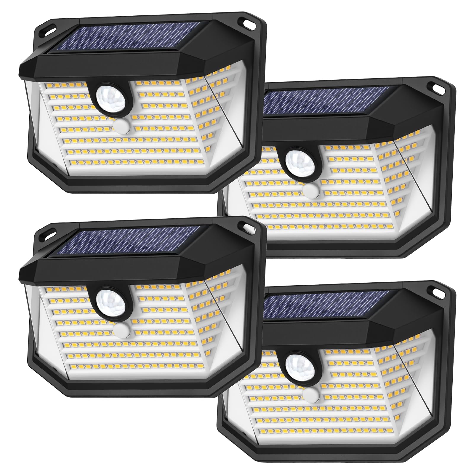 Brightever Solar Outdoor Lights  4-Pack 178 LEDs Motion Sensor Wall Light with 270 Wide Angle & 3 Modes  Waterproof 3000K Solar Powered Security Light for Patio Garden Garage Front Door