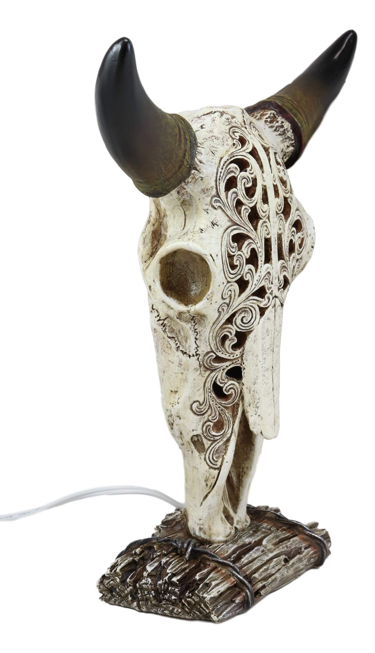 Ebros Gift 12.5" Tall Aged Bone Filigree Steer Skull Night Light Lamp Decor