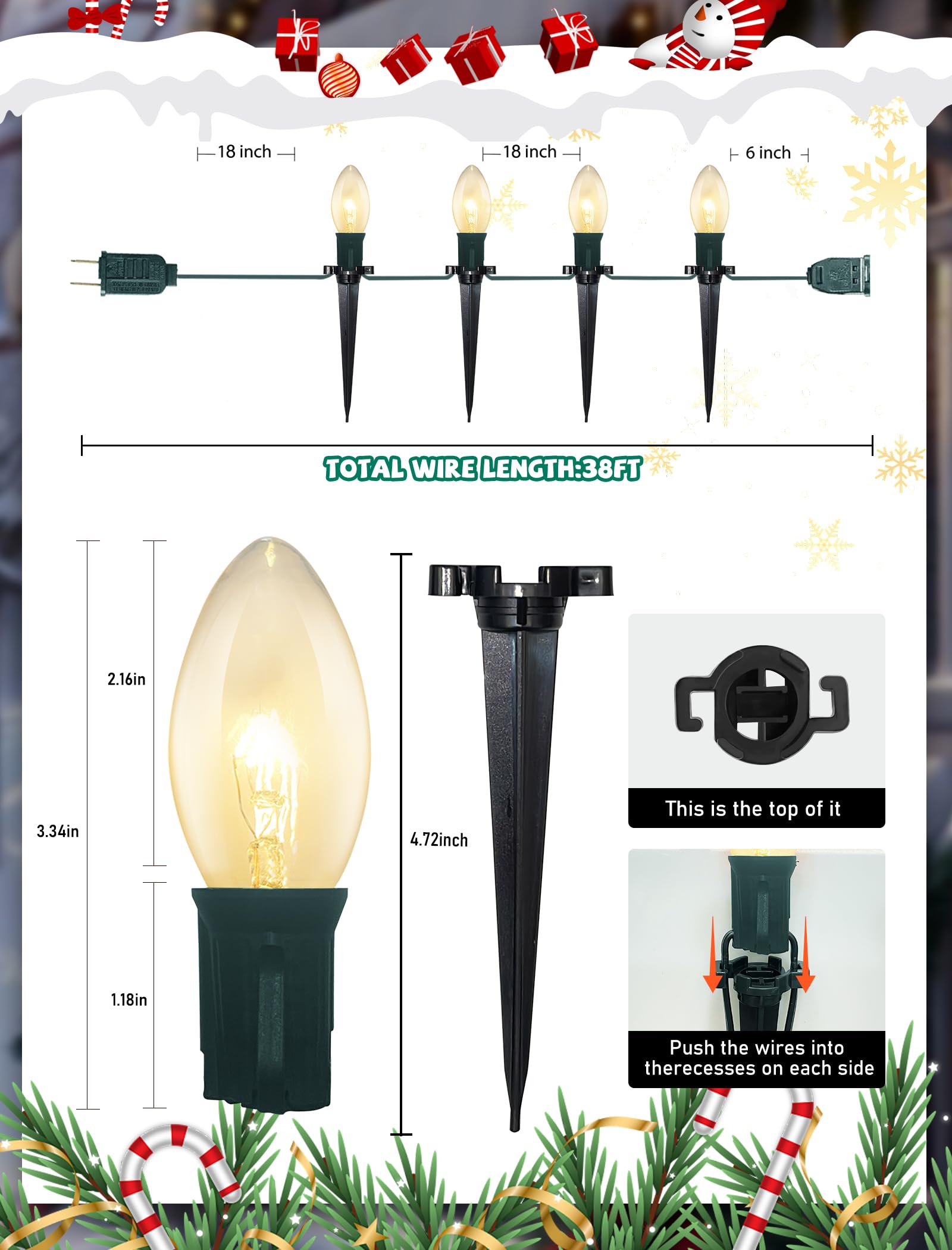 Christmas Pathway Lights Outdoor, 38Ft Outdoor Christmas Decorations With 25 C9 Warm White Christmas Pathway Stakes Lights, Conn