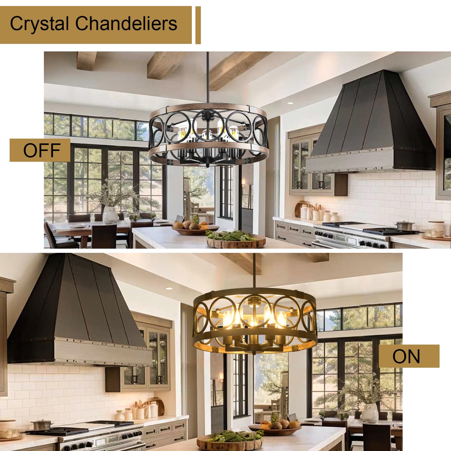 SHIANDAR 5-Light Flush Mount Ceiling Light Fixture, Black Rustic Farmhouse Chandelier, 19.7" Modern Pendant for Kitchen Lighting