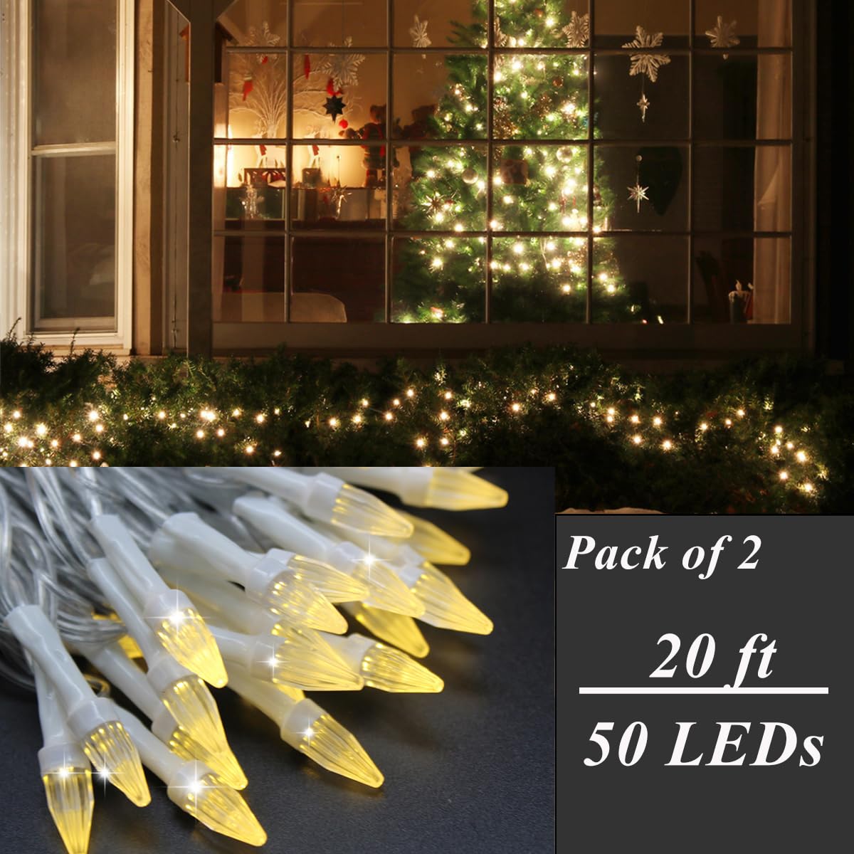 Solhice 2 Pack 20Ft Christmas Lights Battery Operated String Lights With Remote Control, 50 Leds Clear Mini Lights Warm White Xmas Tree Lights For Garland Indoor Outdoor Decor