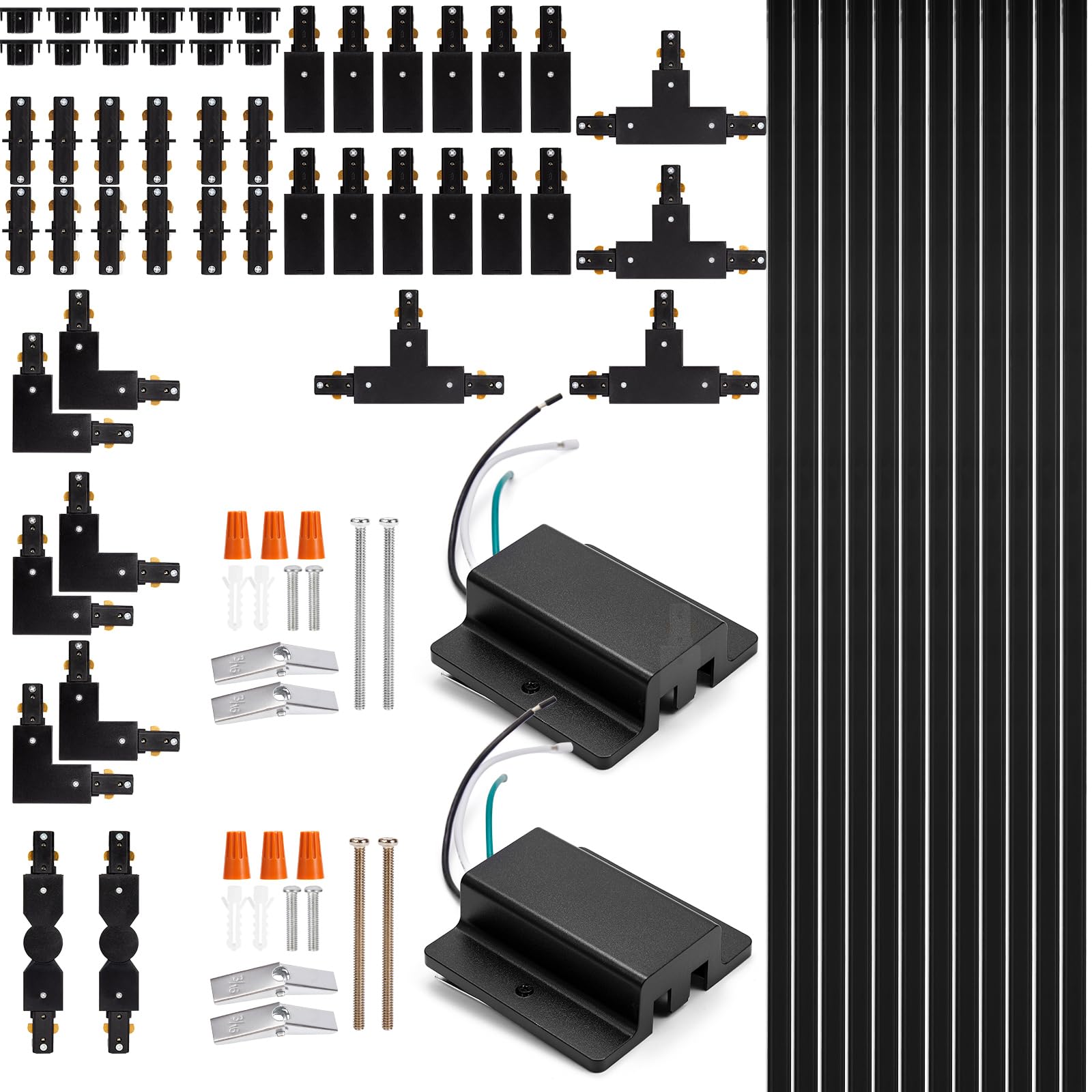 H Track Lighting Rails Kit - Icreating 40Ft Black Track Lighting Tracks 3 Wire With Floating Canopy Connector  L  I And T Connectors For Single Circuit H Type Led Tracks Lights Heads Fixtures