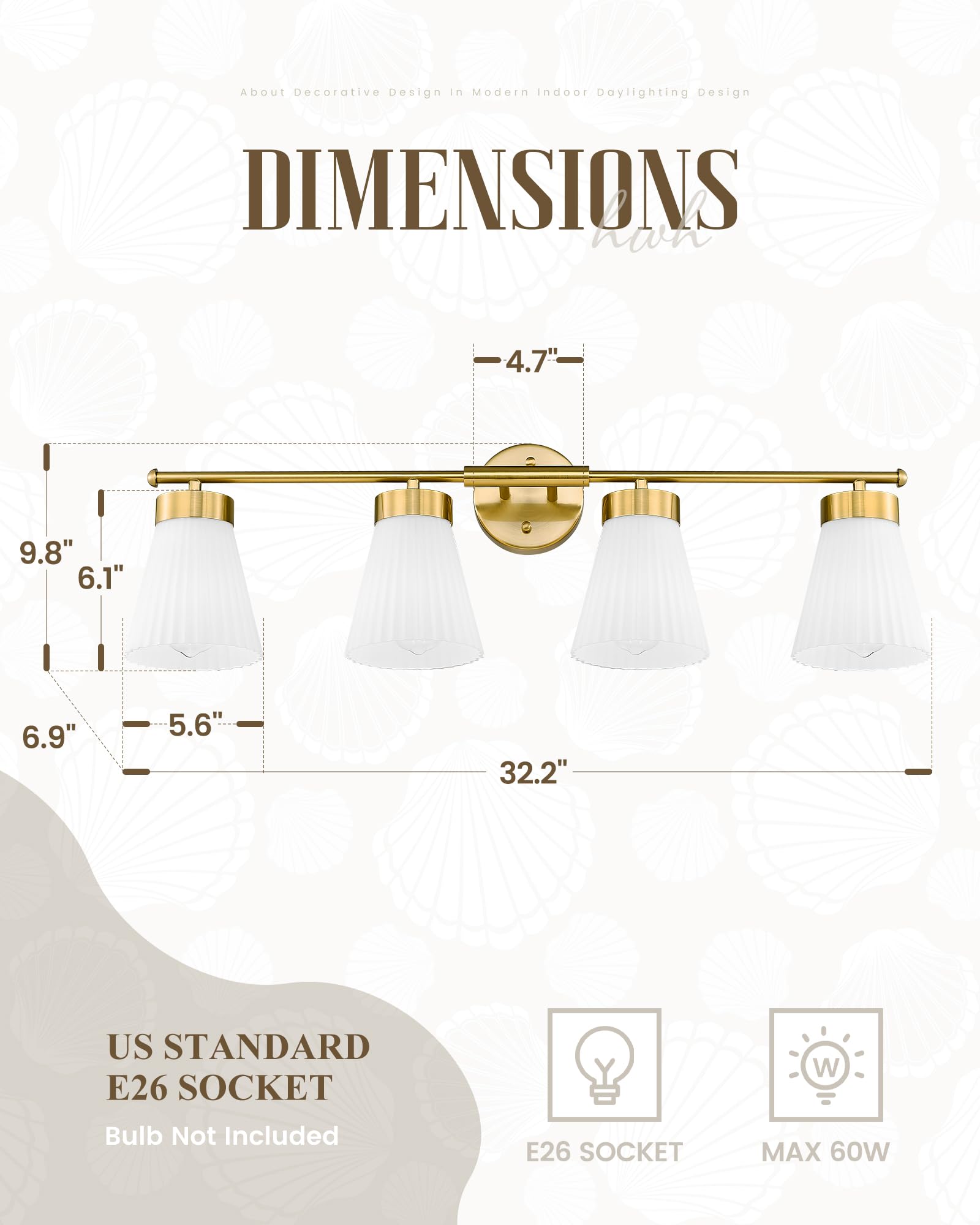 Bathroom Light Fixtures Brushed Gold  Hwh 4 Light Vanity Lights Over Mirror  Modern Wall Lamp Bathroom Lighting With Frosted White Striped Glass  5Hzg97B-4W Bg