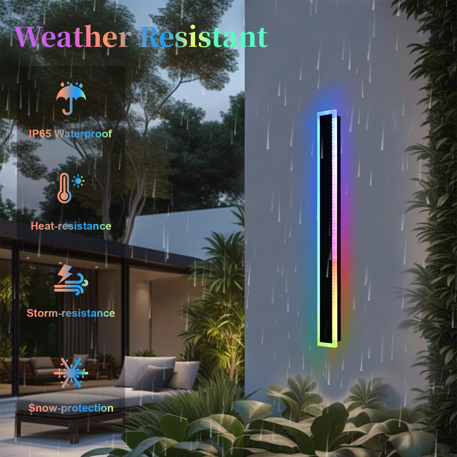 QueeuQ Outdoor LED Wall Lights, 48 inch, RGB-2 Pack, Dimmable Metal Fixture, Model 11-SZ-9970-RGBCW-24W-48in