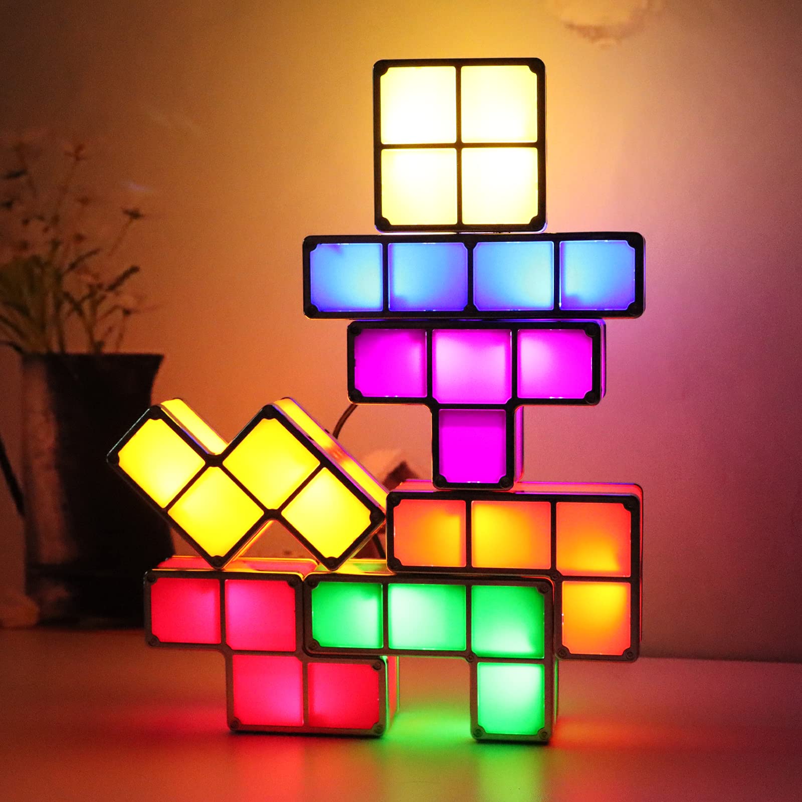 Veeki Stackable Led Night Light For Kids, 7 Colors 3D Puzzle Desk Lamp With Usb Charger