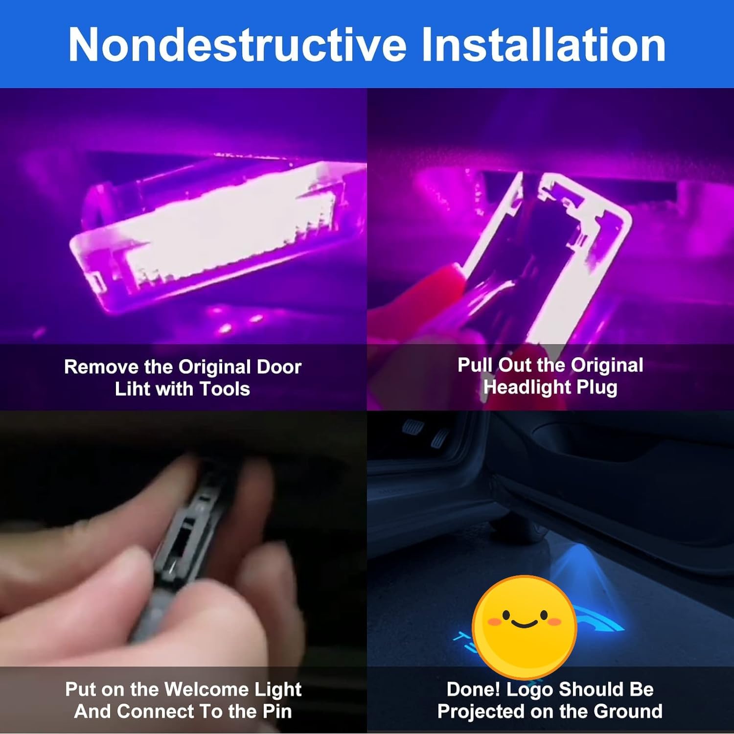 RCBDCYGJ 4pcs Car Puddle Lights for Tesla Model 3/Y/S/X, Ultra-Bright Blue Ghost Shadow Lights, ABS Plastic Replacement Lamps