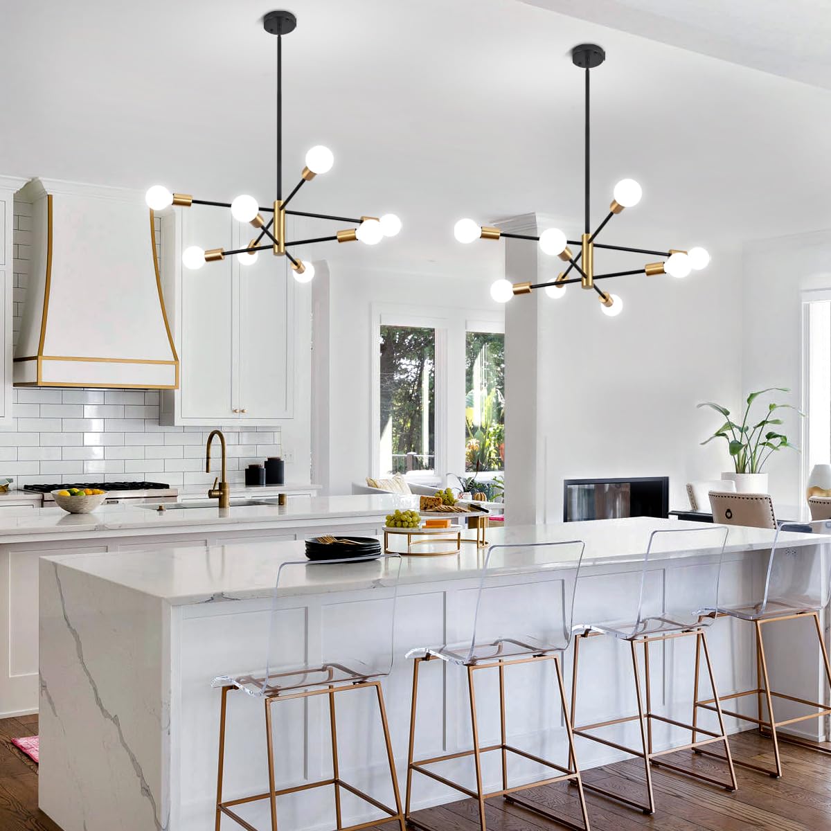 ZSMIHDOH 8-Light Chandelier, Modern Sputnik Design, Metal, Black & Gold, Model Huazhi-68T