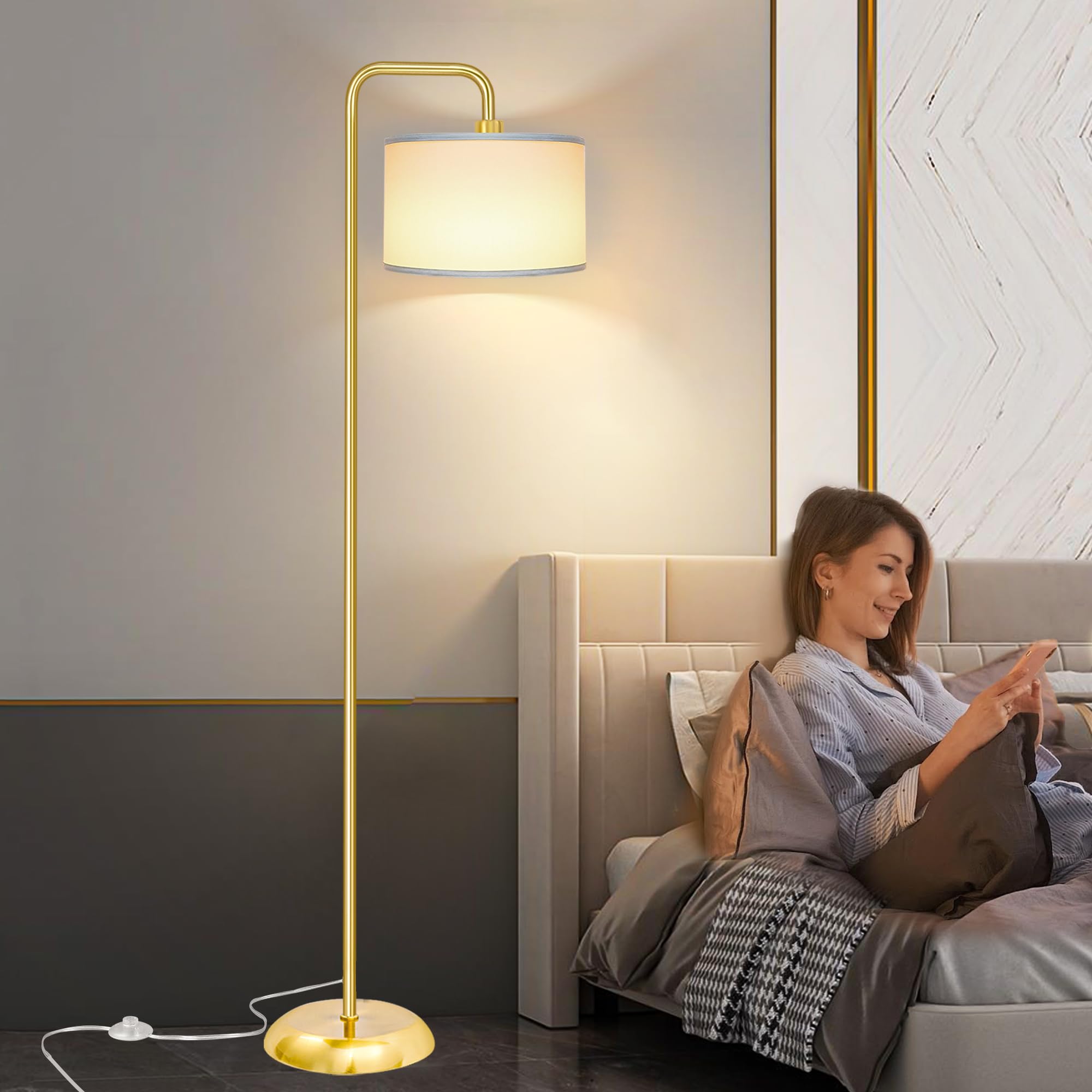 Partphoner Led Floor Lamp - Modern Gold Standing Lamp, 3 Color Temperatures, 9W Bulb Included, Model Str-Fl-0162