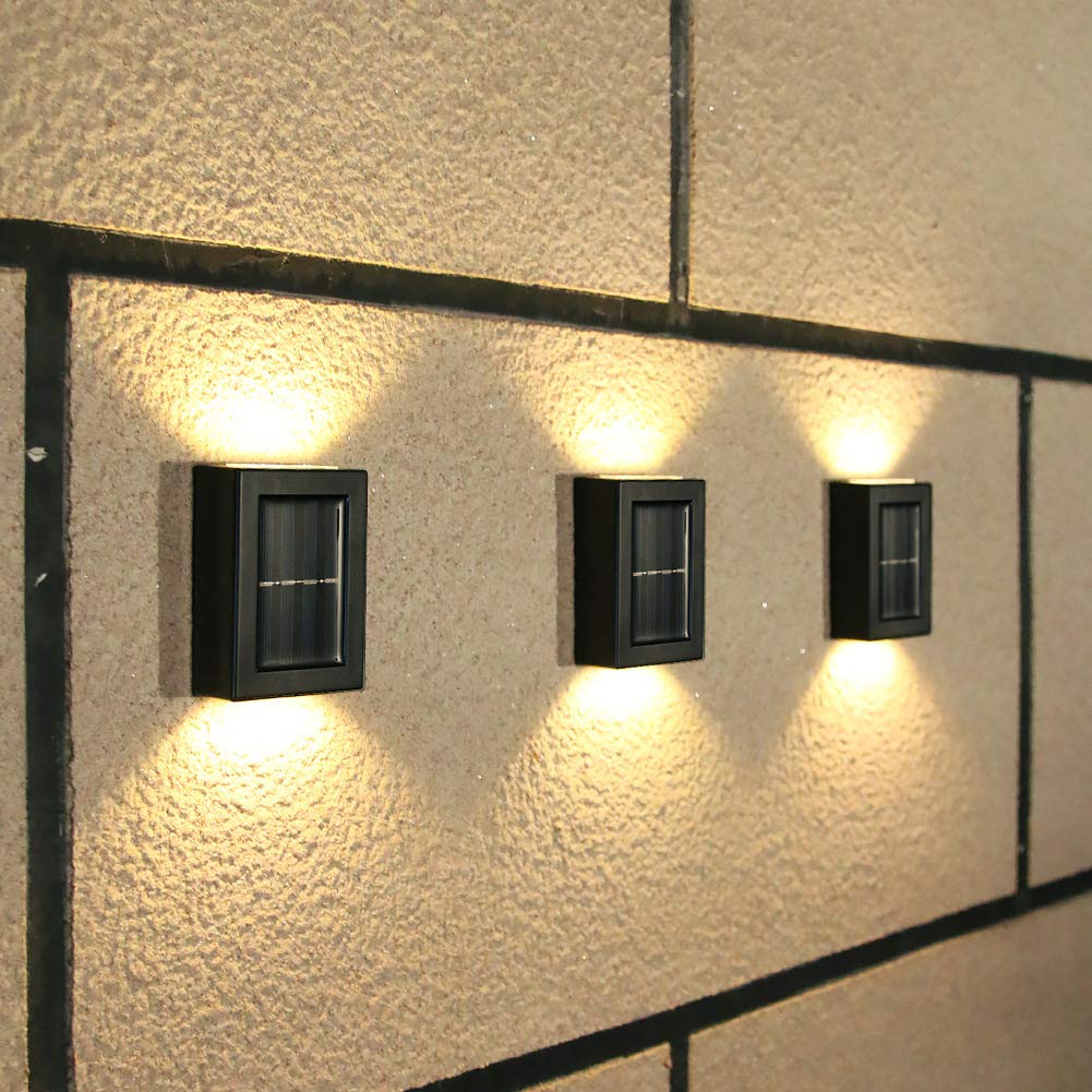 CALIDAKA 2 Pack LED Solar Wall Lights, Up and Down Outdoor Security Wall Lamps, IP65 Waterproof, Solar Fence Lights LED Wall Lig