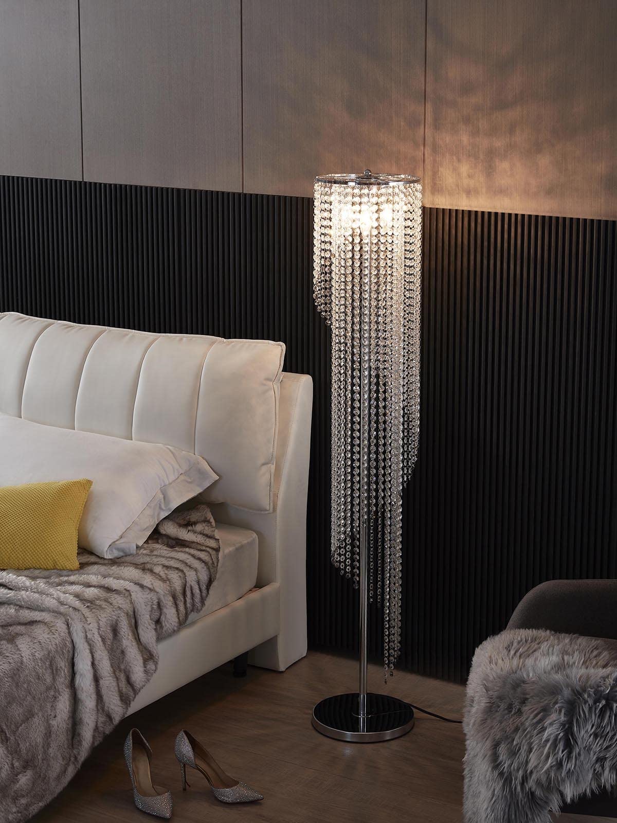 Surpars House Silver Crystal Floor Lamp - S Shape Chrome Finish, Modern Design, Elegant Lighting Decor