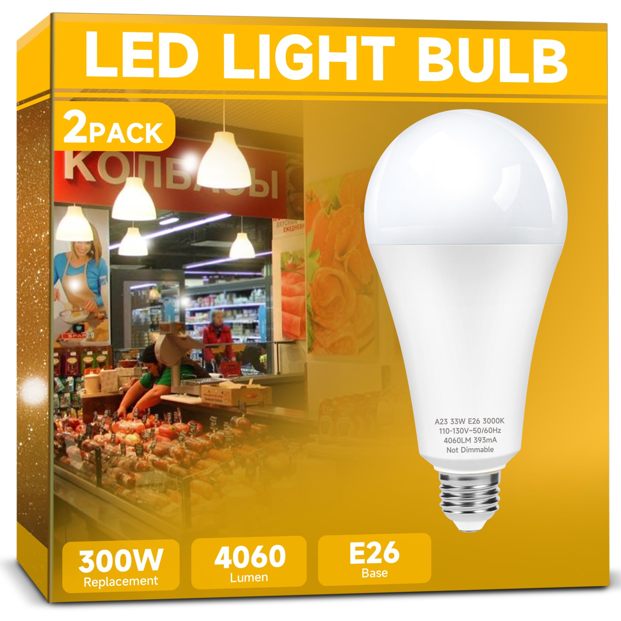 Prosperbiz LED Light Bulb, 300W Equivalent, 4060 Lumen, Warm White 3000K, A23 E26, 1-Pack, Soft White