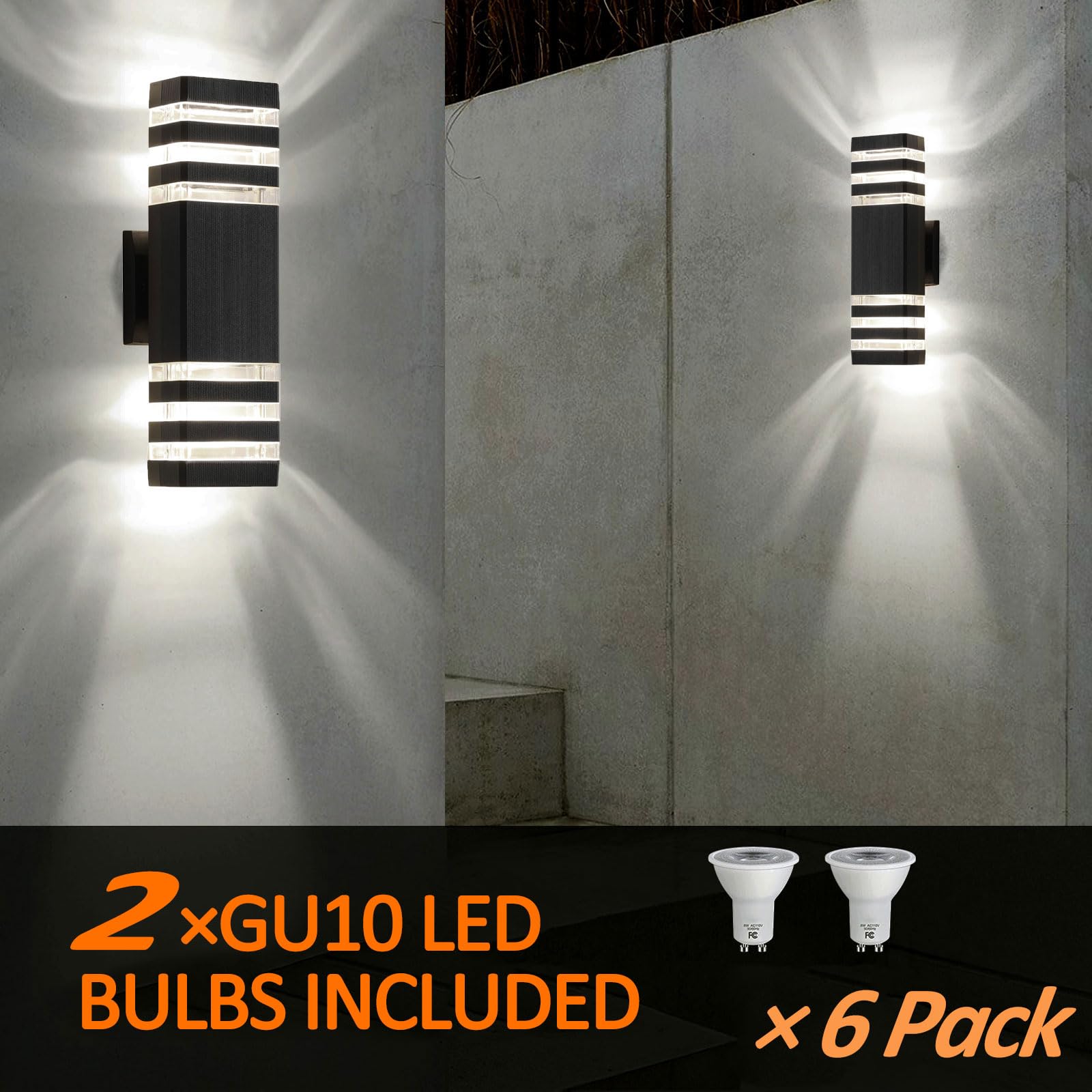 Tewei 6 Pack Black Outdoor Wall Lights, Ip65 Waterproof Aluminum Sconces For Garage & Patio
