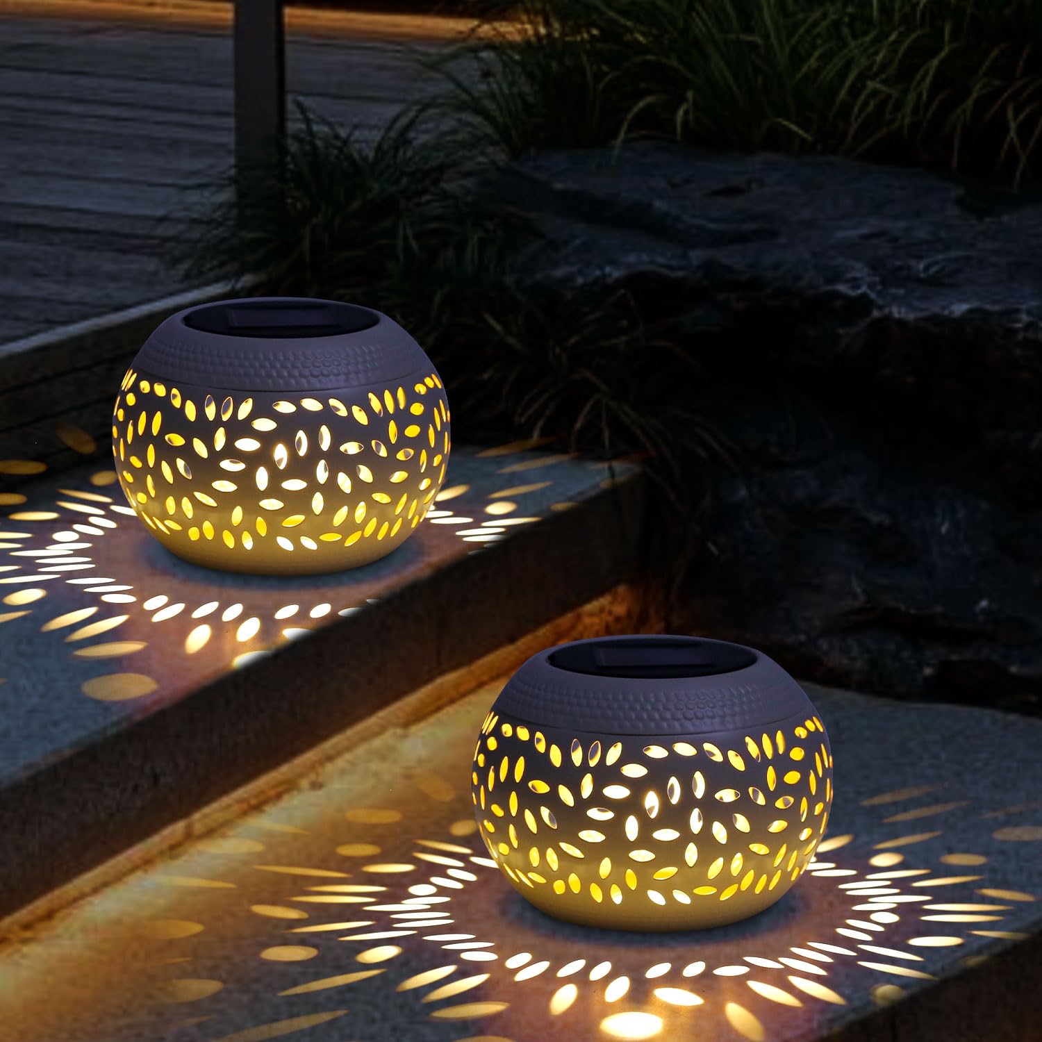 Solar Lanterns Waterproof Outdoor Decor,2 Pack White Hollow Out Metal Solar Lights - Unique Gifts For Women Mom Wife - Outside G