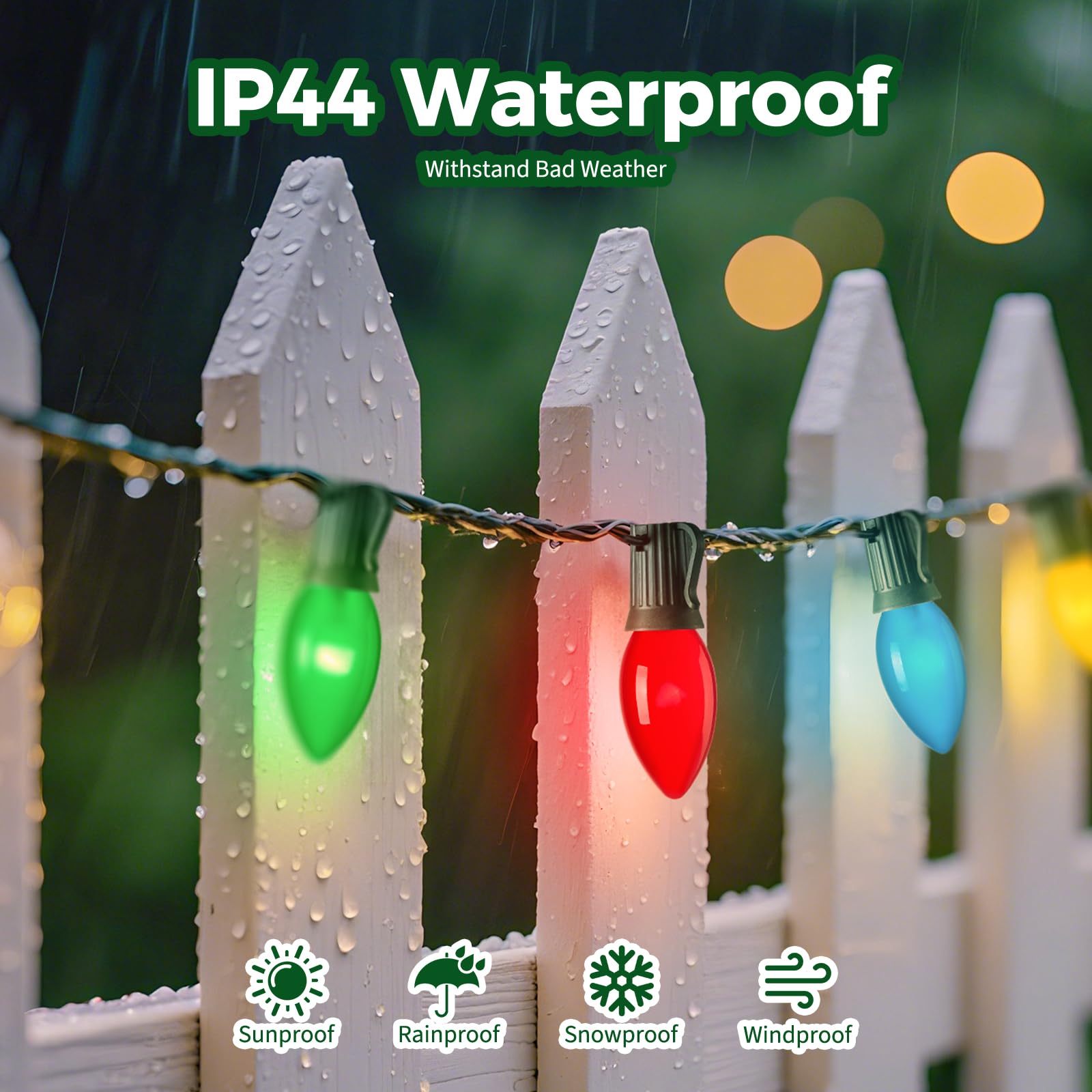 Multicolor C9 Christmas Lights Ceramic, C9 50ft Vintage Incandescent String Lights with Opaque Bulbs for Christmas Tree Patio Ro