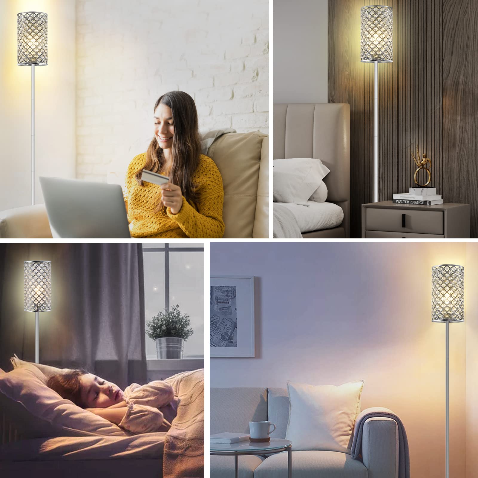 GyroVu Elegant Silver Metal Floor Lamp, 66.5" Tall with On/Off Foot Switch, Modern Accent Light for Living Room, Bedroom, Office