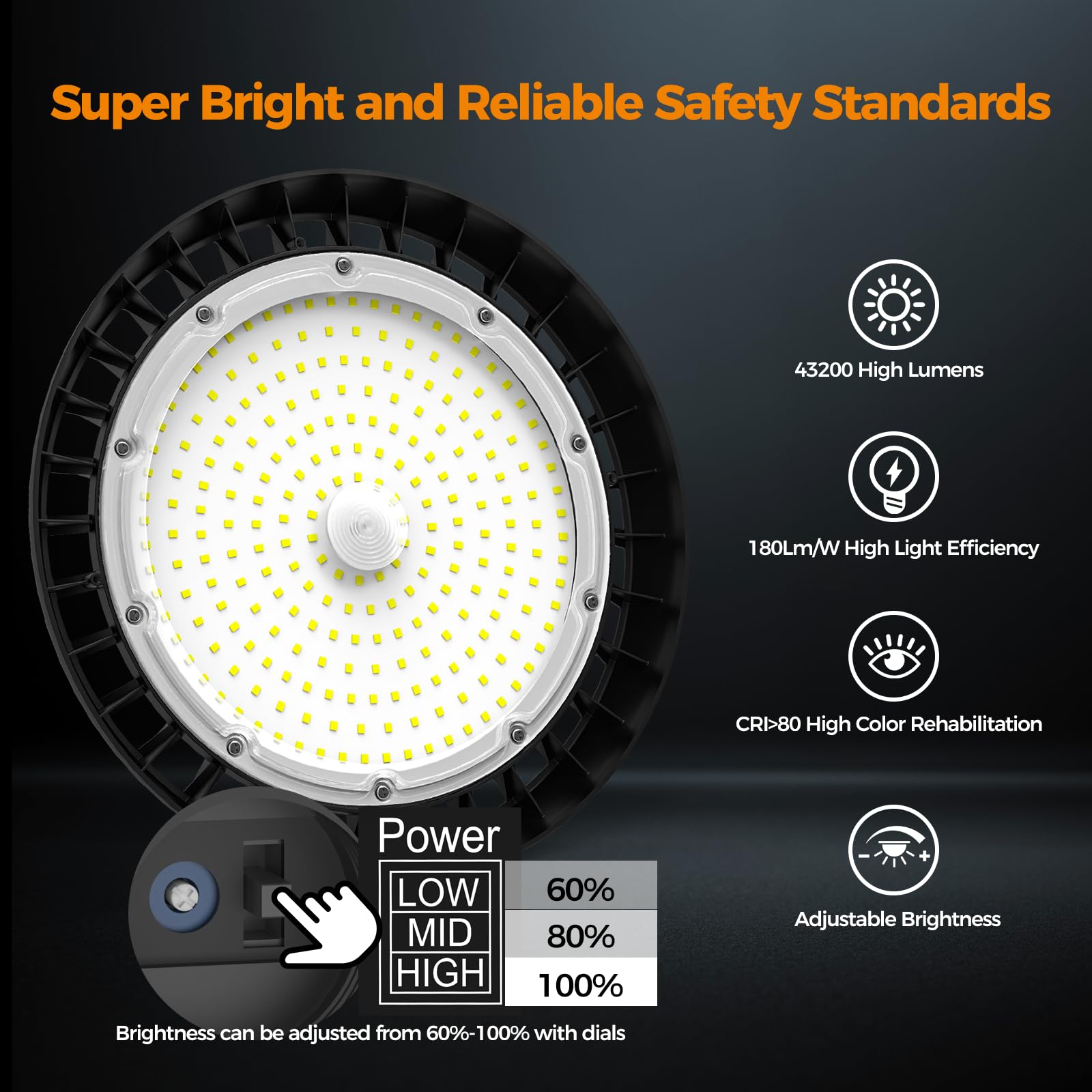 High Bay Lights Led Ufo Light 240W Led Shop Lights 6000K Ip65 Commercial Bay Lighting Fixture 43200 Lm Super Bright  5Ft Cable Plug & Play For Warehouse Factory Garage Workshop Barn 1 Pack