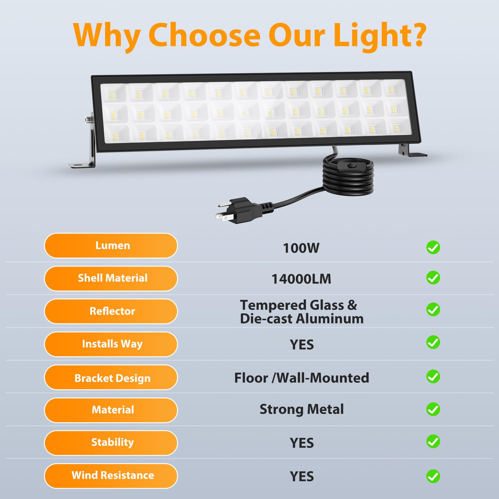 Meloght 4-Pack LED Shop Lights, 100W, 14000lm, IP66 Waterproof, 4.92ft Cord, On/Off Switch, 6500K, Black