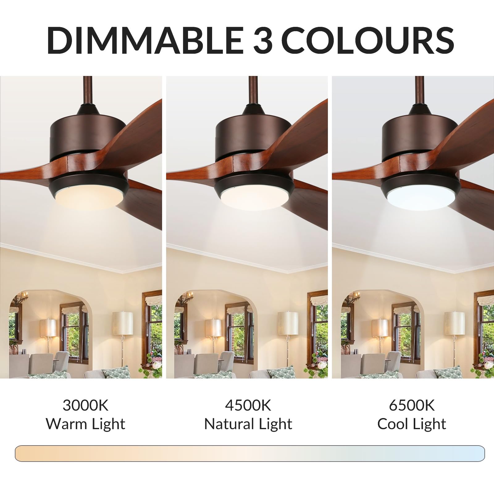 Reiga 52 Inch Smart Wood Ceiling Fan with Light, Remote Control, Quiet DC Motor, Walnut Finish, Model 52YFT-801L