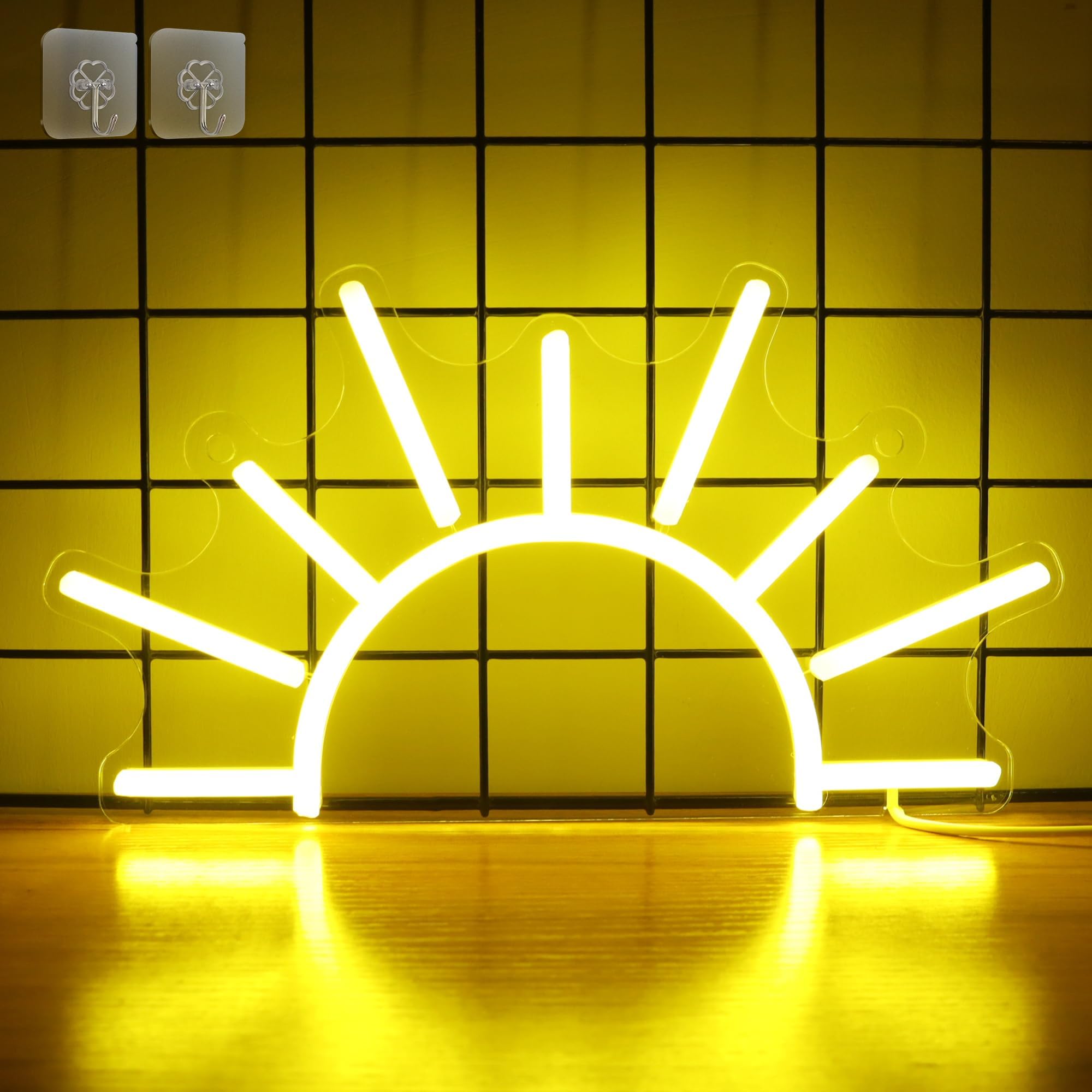 Attivolife Sunrise Neon Sign, Dimmable LED Acrylic Lamp, Golden Yellow, Model FS-2810-9999, Perfect for Bedroom Home Decor