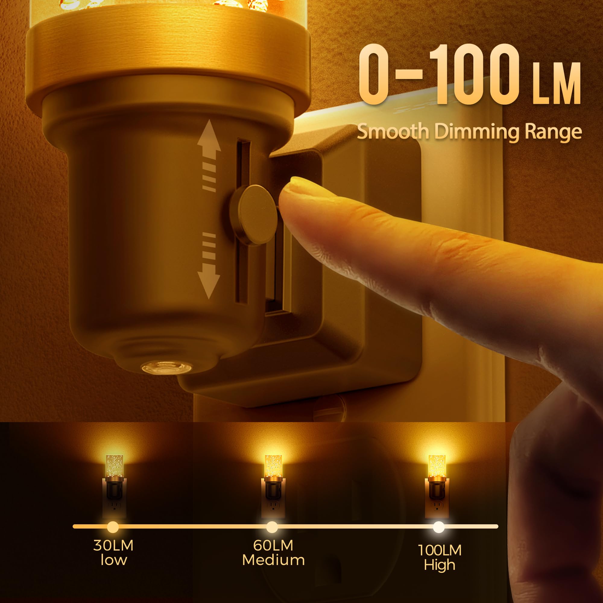 DORESshop LED Night Light Plug-in, Dimmable, Adjustable Brightness, Amber, Model D-GY22007QPUS, Yellow