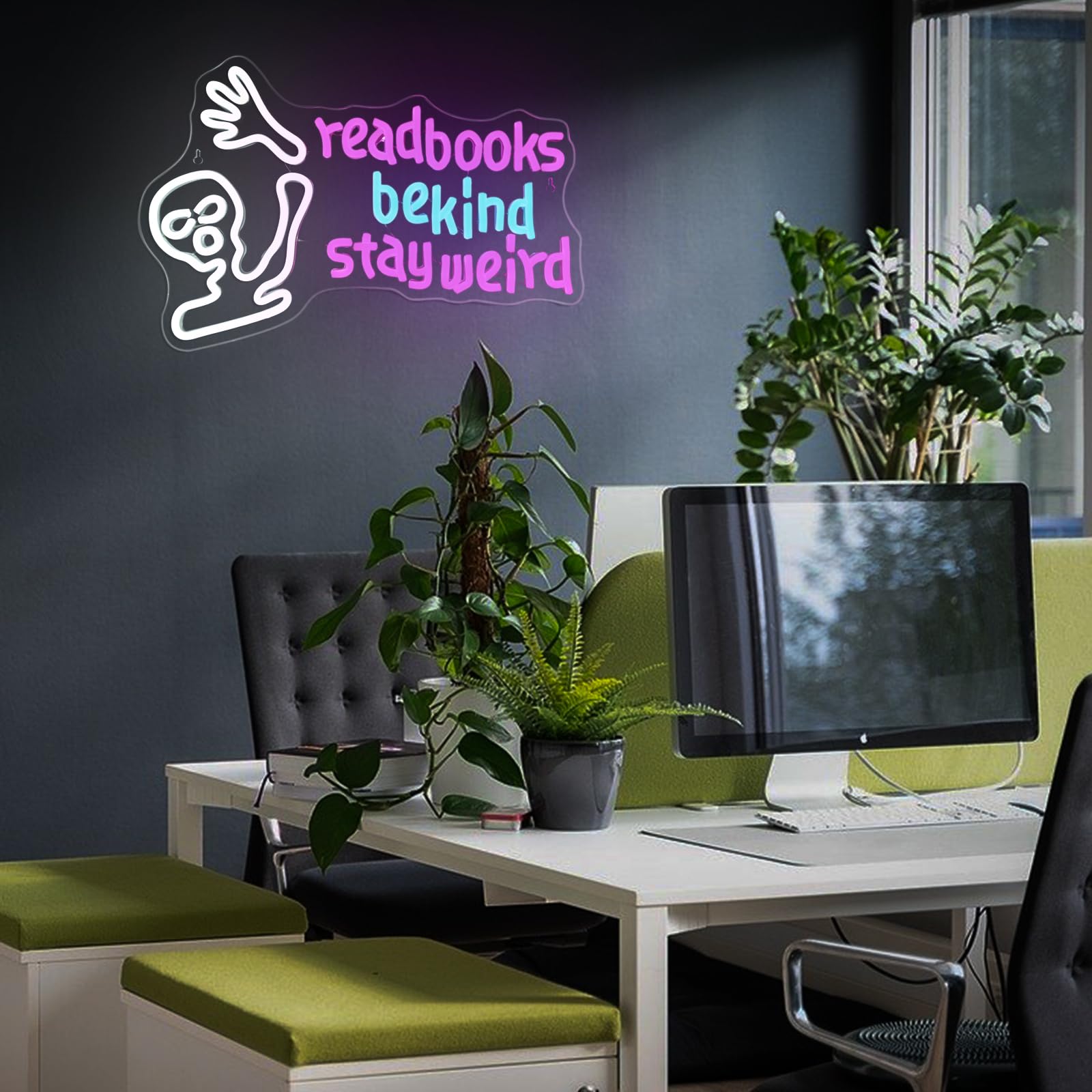 JURONGYILU LED Neon Sign - Skeleton Read Books, Dimmable, USB Powered, 11"x11", Colorful-Read Books, Model HZ-WX-NL-626