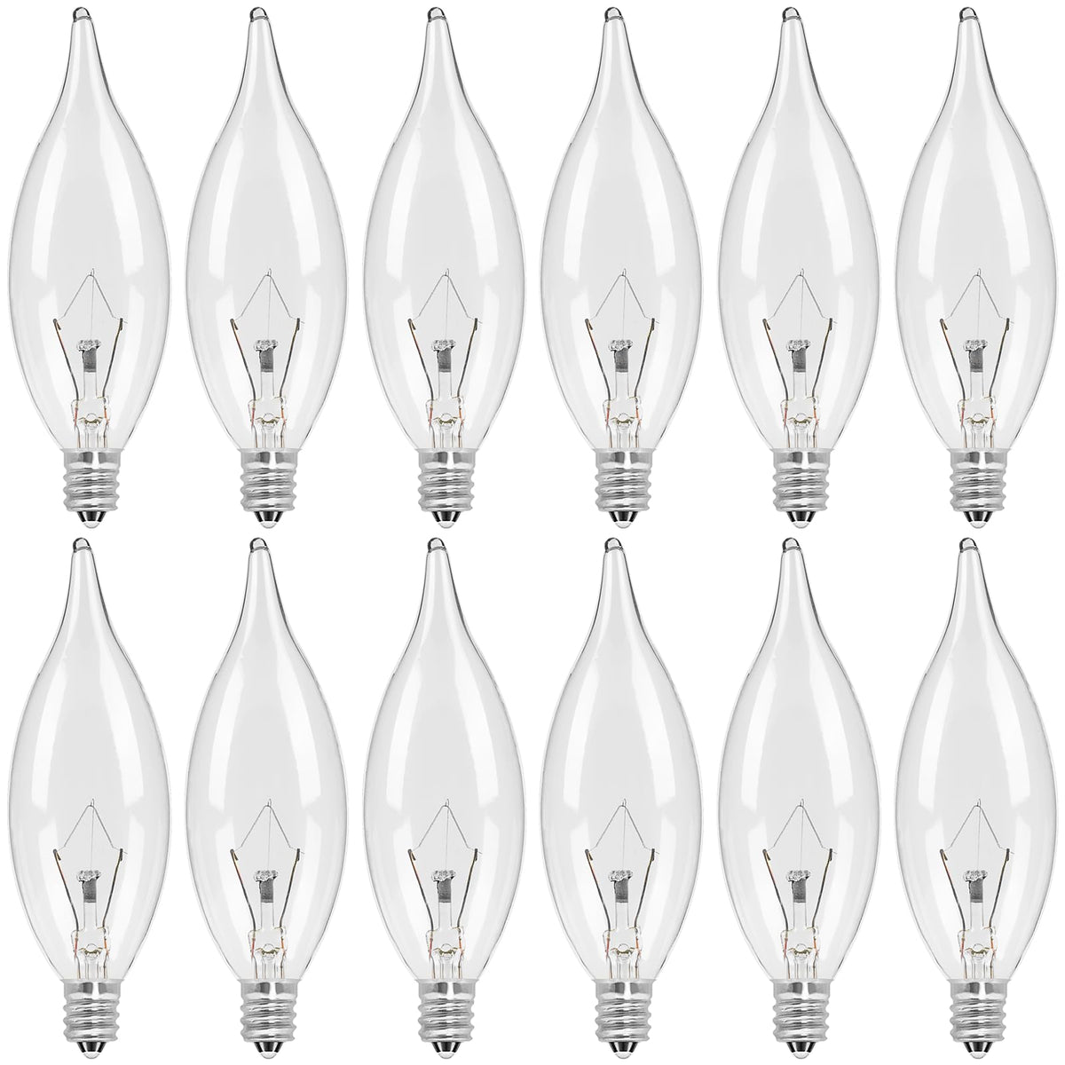 COLWATT 12-Pack E12 Candle Light Bulbs 25W Warm White 2500K, 240 Lumen Dimmable Chandelier Light Bulbs for Ceiling Fan, Pendants or Outdoor, CA10 Clear Candelabra Base Bulbs