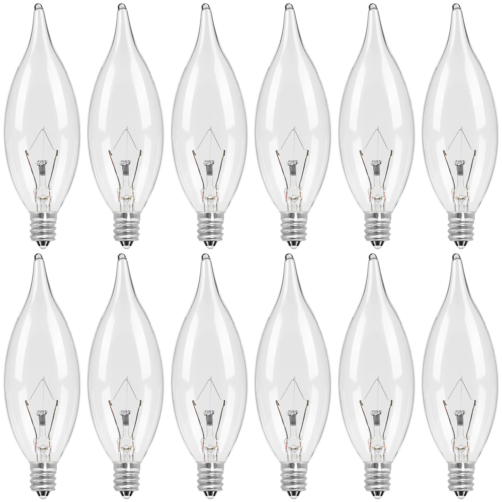 COLWATT 12-Pack E12 Candle Light Bulbs 40W Warm White 2500K, 380 Lumen Dimmable Chandelier Light Bulbs for Ceiling Fan, Pendants or Outdoor, CA10 Clear Candelabra Base Bulbs