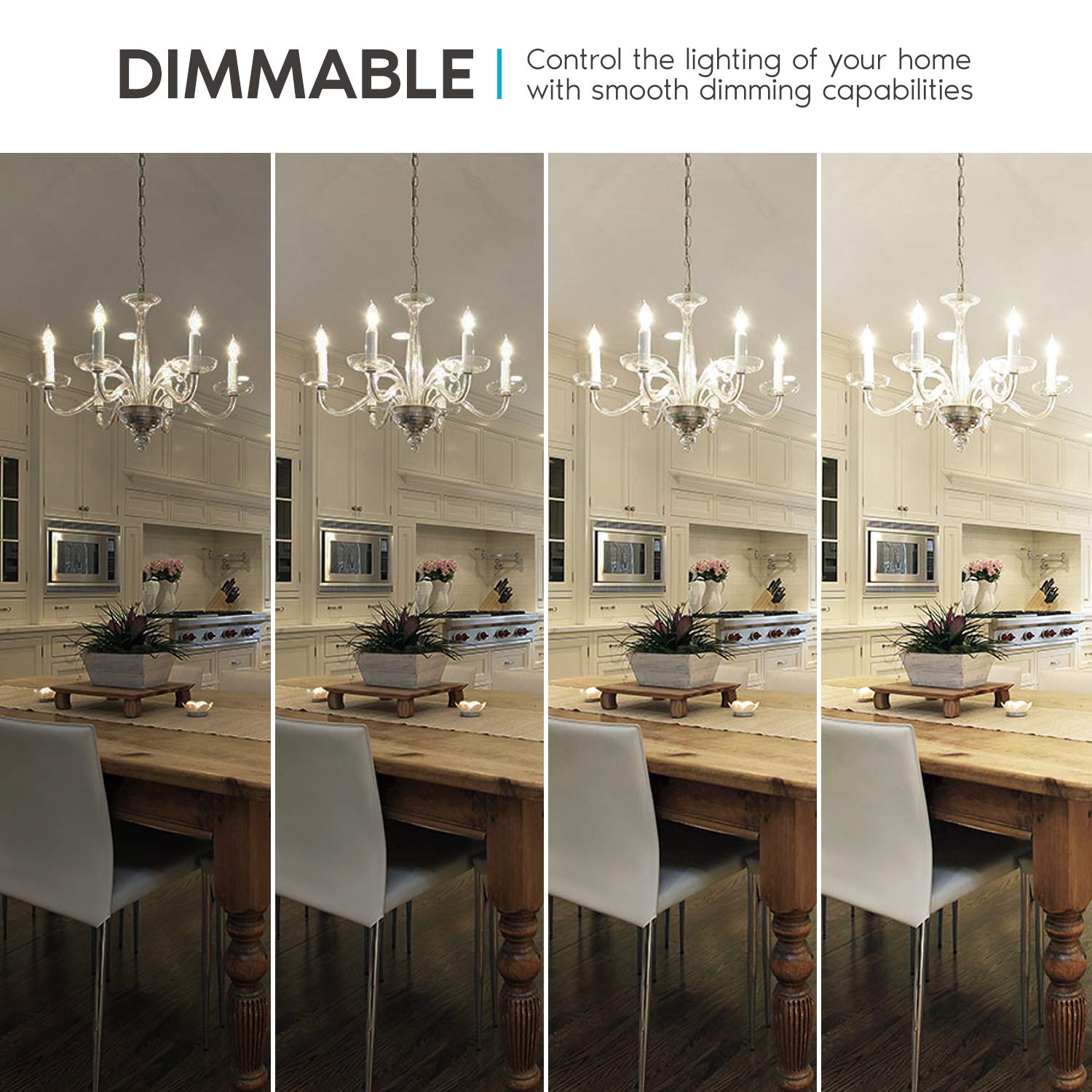 LUXRITE Vintage Candelabra LED Bulbs, Dimmable, 400 Lumens, 4000K Cool White, E12 Base, Glass, 6 Count, Model LR215