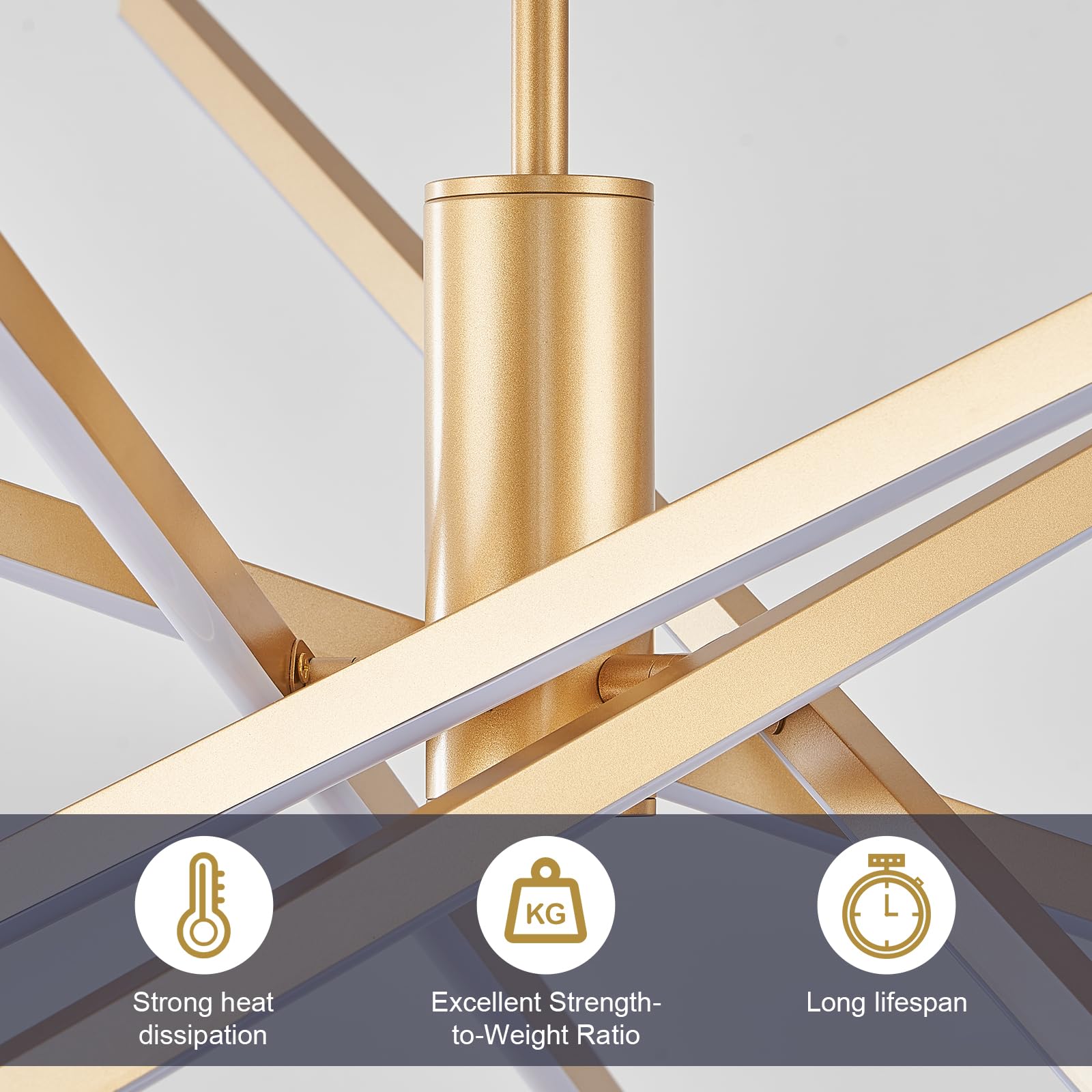 AIRYPHANT Gold Chandelier - 47" Modern Remote Control Light Fixture for High Ceilings, 5 Lights, Metal Design, Perfect for Living Room or Foyer