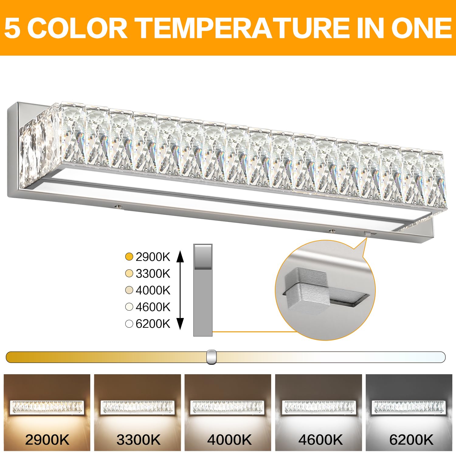 Zuzito Crystal Vanity Lights For Bathroom 18W Led Bathroom Light Bar Modern Chrome Lighting Fixtures Over Mirror For Bath 22.8 I