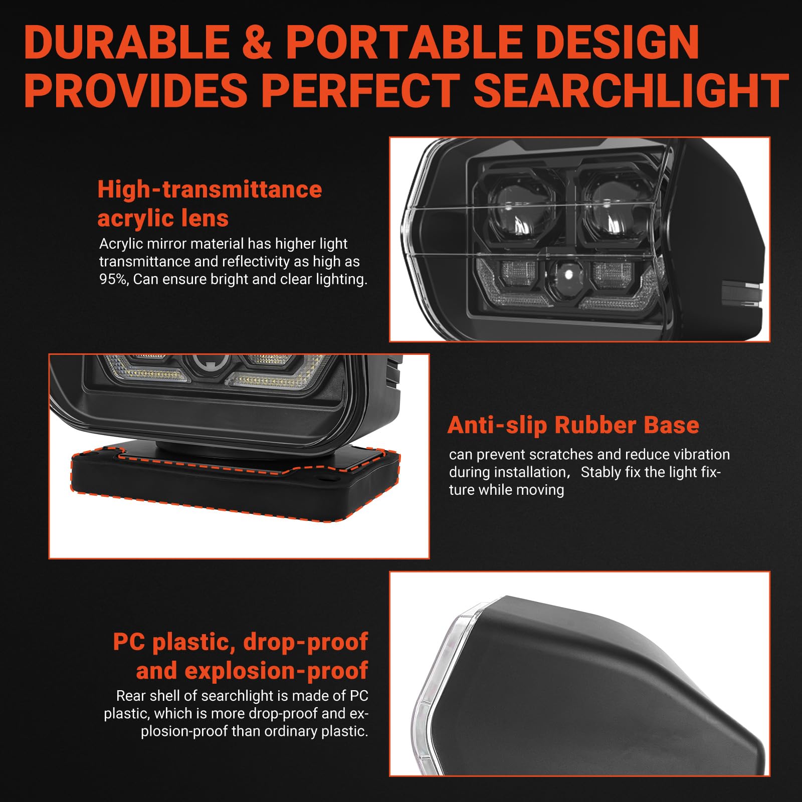 SUPAREE Remote Control LED Spotlight 60W 5000LM, Black, Aluminum, Model SP-CL919-R1, 360° Rotation, Wireless Magnetic Light for Boats and Trucks