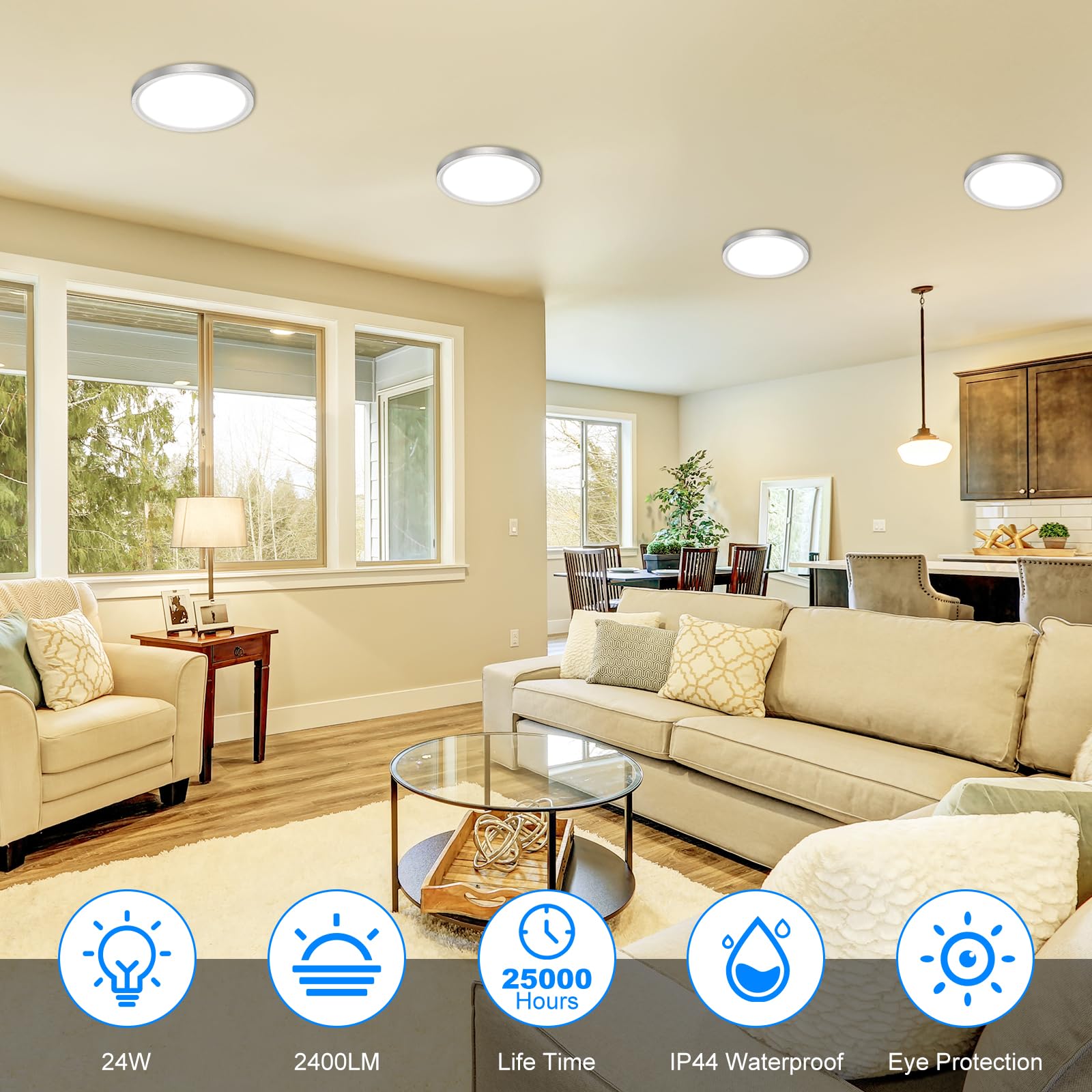 Peasur 7 Inch LED Flush Mount Ceiling Light, 15W, Adjustable 3000K/4000K/6500K, Brushed Nickel, 2-Pack, Model CLS15