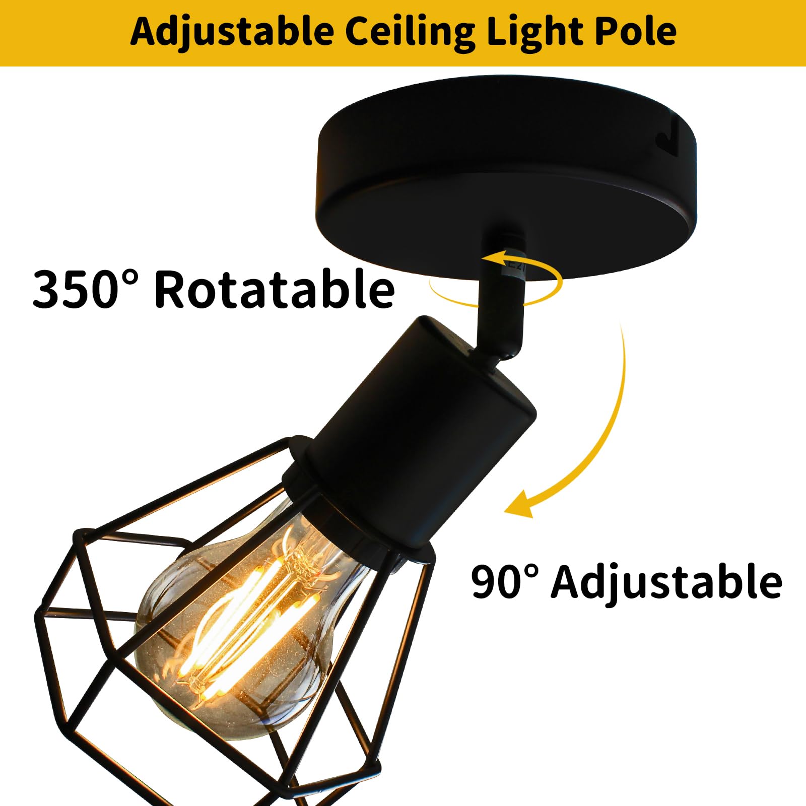 Hibay Led Track Lighting Fixture, 1-Light Adjustable Spot Light Ceiling Wall Mount, Black Geometric Metal Cage Industrial Spotli