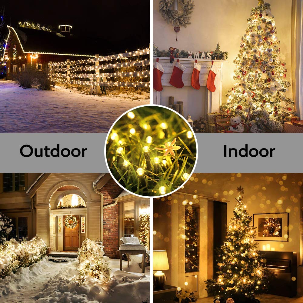 Toodour Battery Christmas Lights - 200 LED, 68.9ft, Warm White, 8 Twinkle Modes, Waterproof, Timer for Holiday Decor