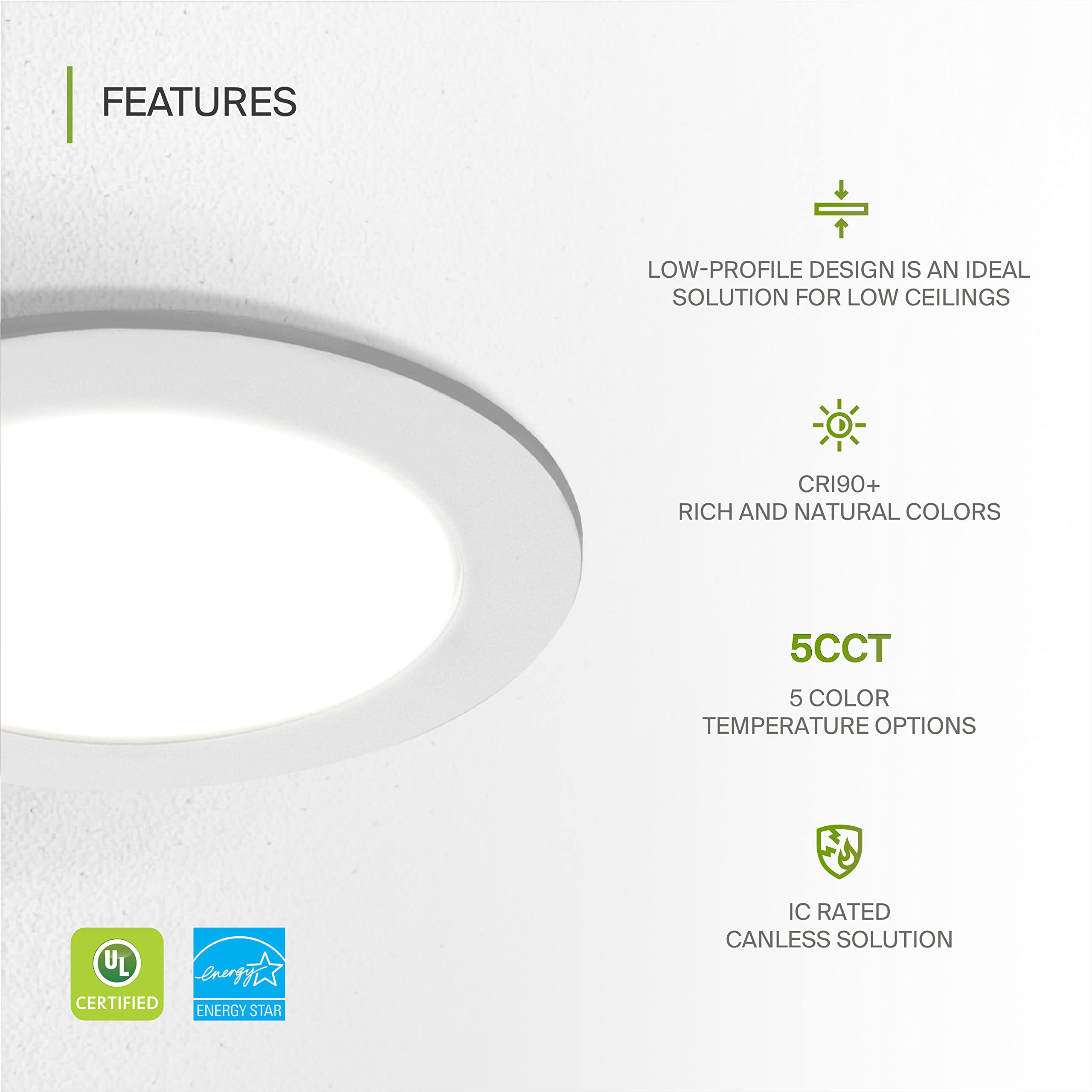 Asd 6 Pack Led Recessed Lighting 4 Inch 12W  5 Cct 2700K-5000K Cri90+  Ic Rated Ultra Thin Dimmable Ceiling Lights With J Box  Canless Wafer Downlight  Round Slim Panel Light  Ul Listed  White